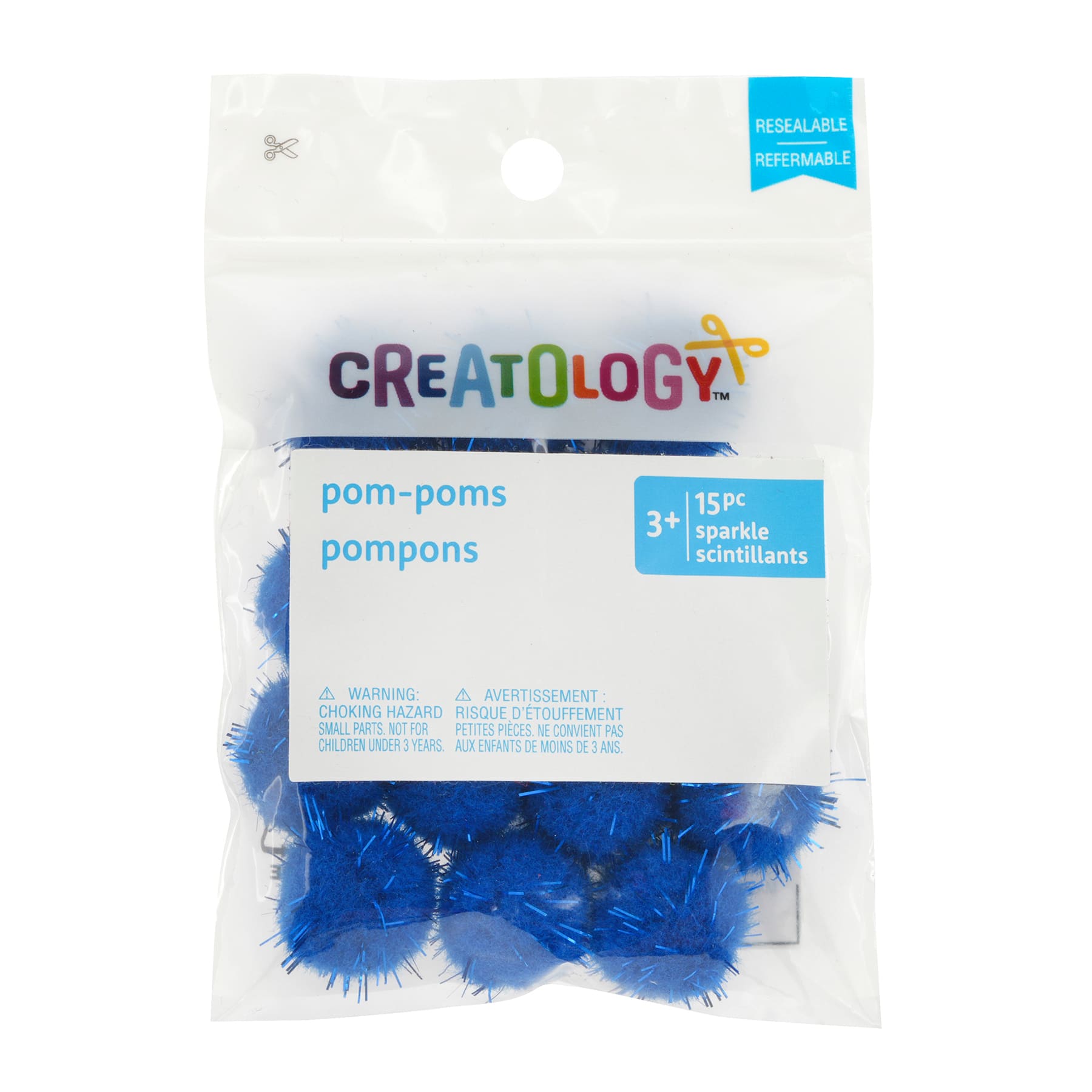 3/4 Blue Sparkle Pom Poms, 15ct. by Creatology™