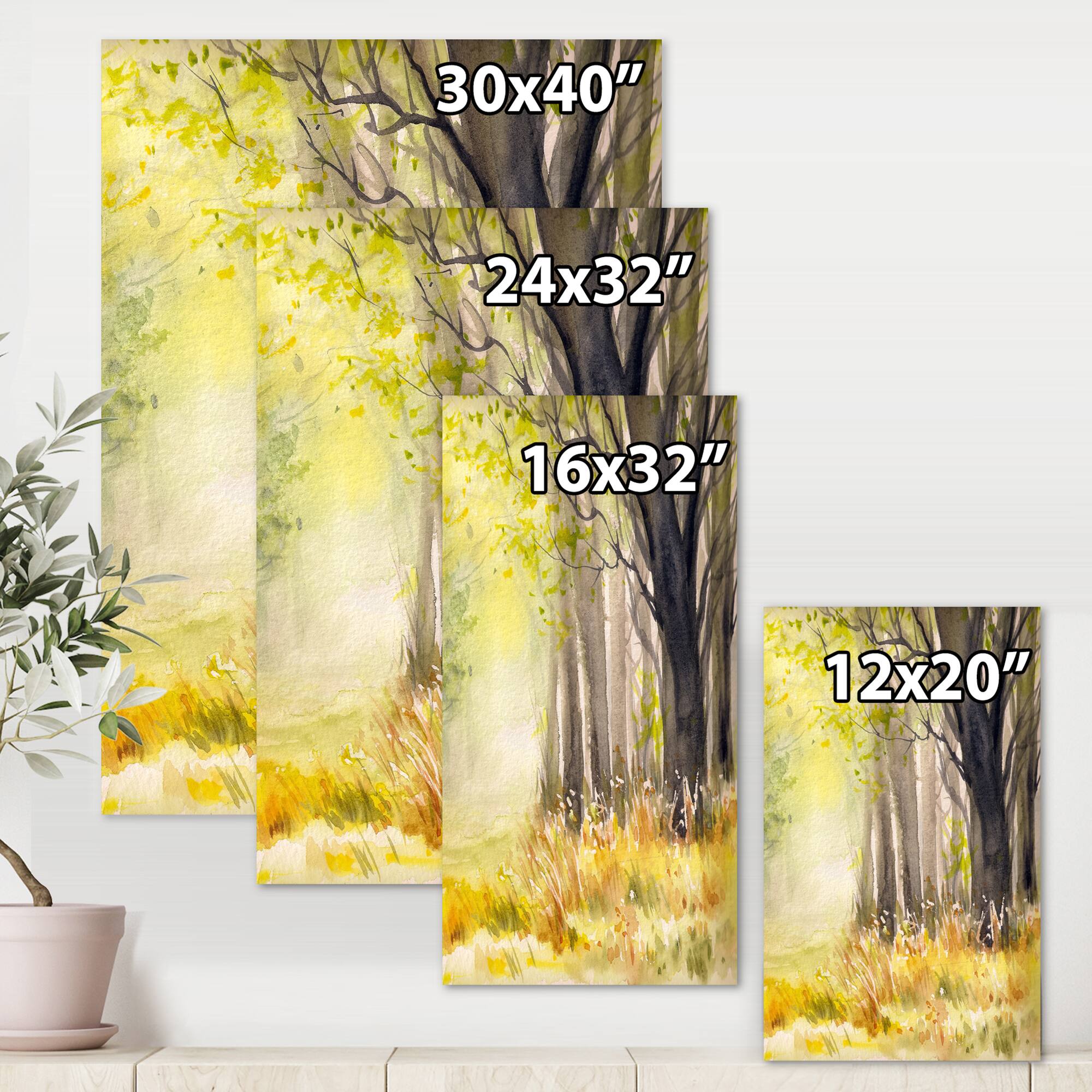 Designart - Bright Sunshine Through The Forest Trees II - Traditional Canvas Wall Art Print