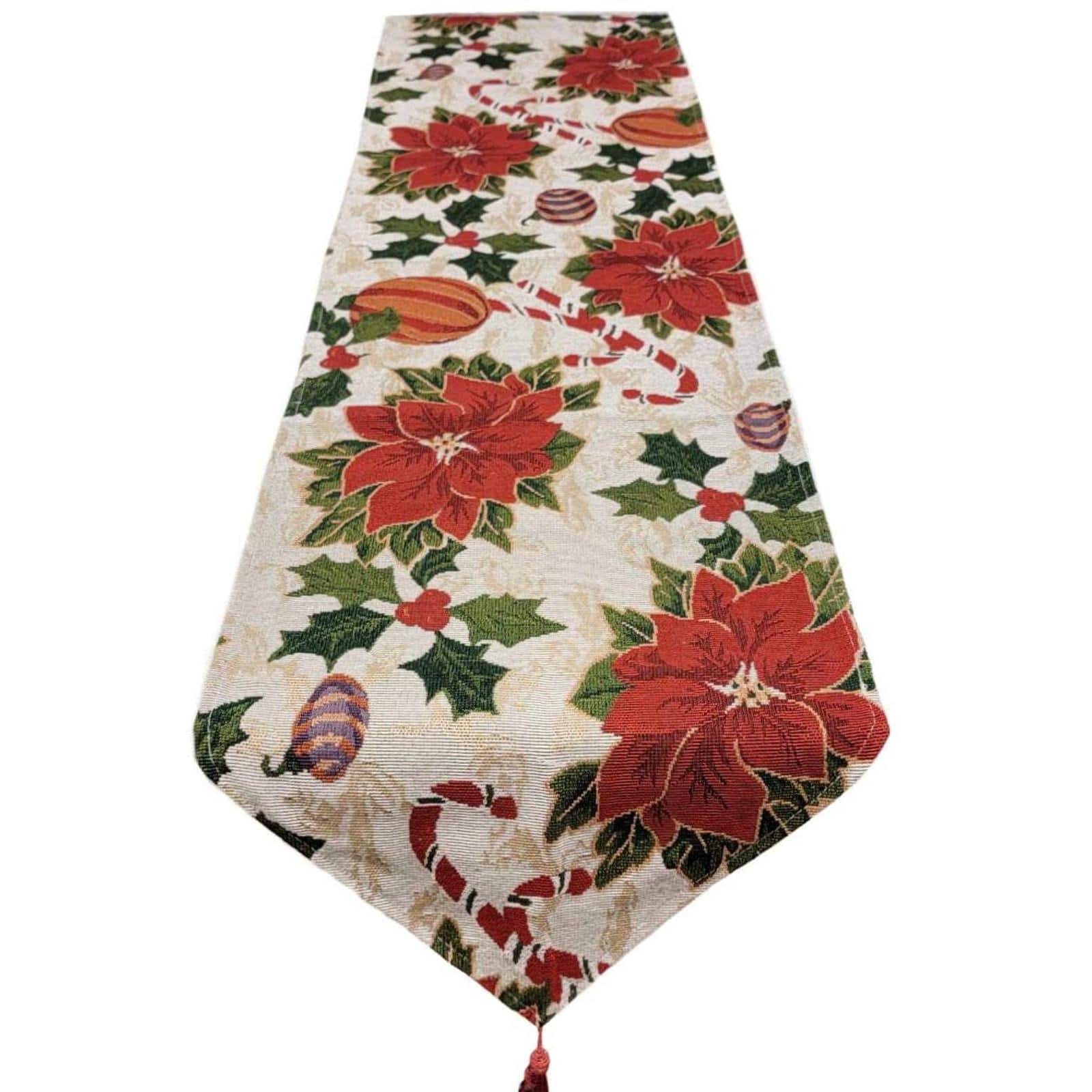 Wizardi 13.75" x 67" Festive Poinsettias Christmas Table Runner