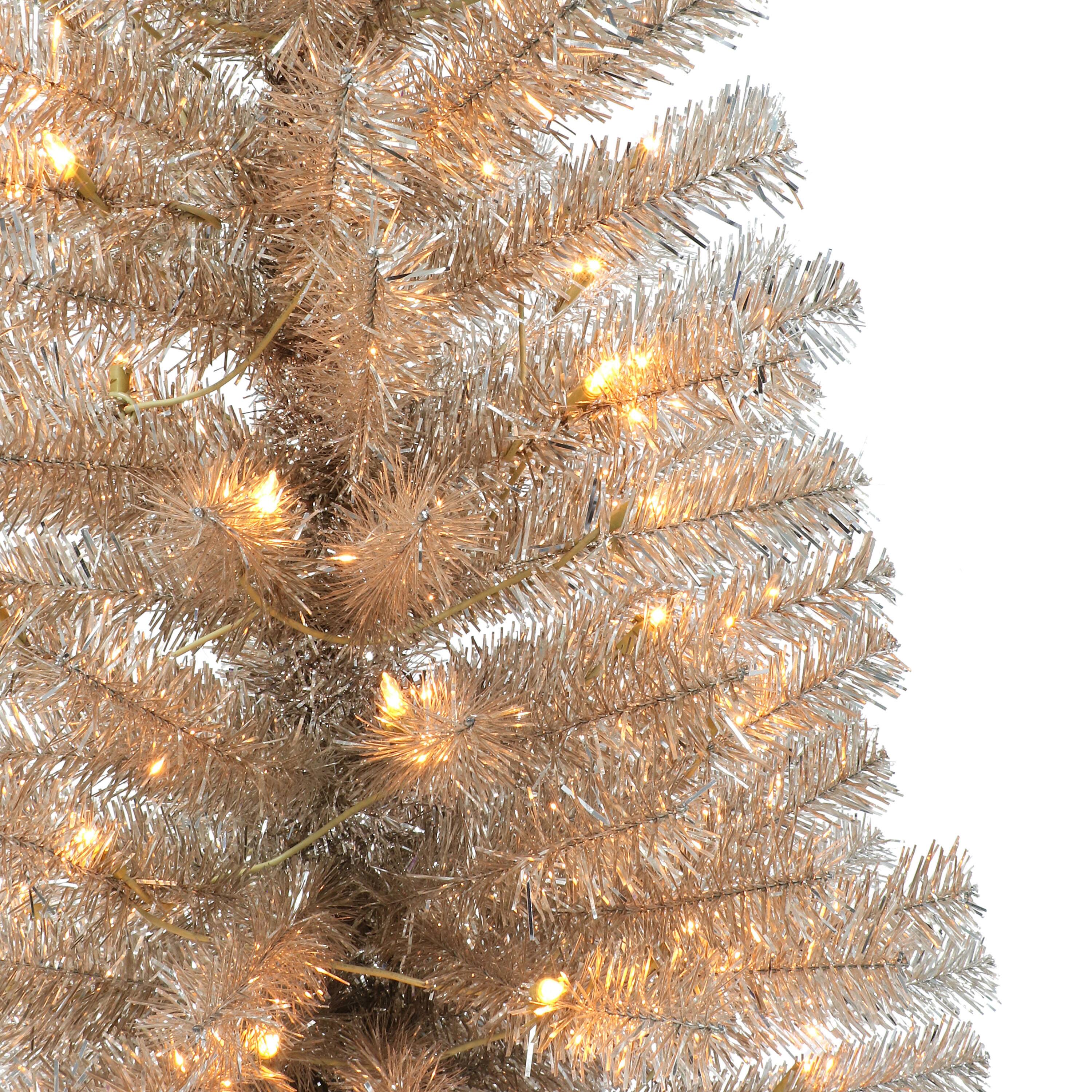 4.5ft. Pre-Lit Rose Gold Tinsel Artificial Christmas Tree