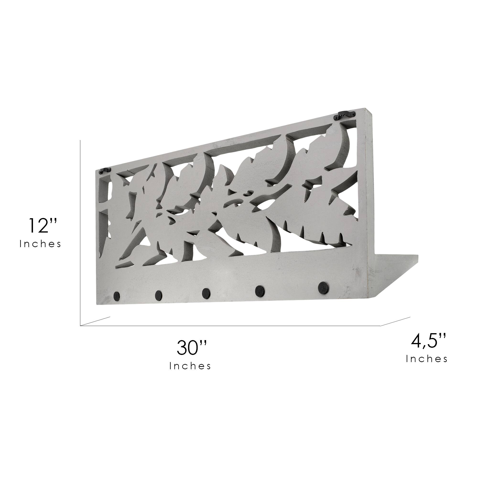30&#x22; Dove Gray Hand-Carved Floating Wall Shelf