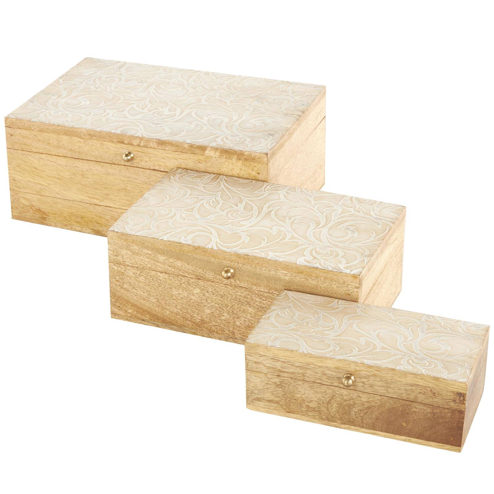 Brown & Whitewashed Scroll Storage Box Set