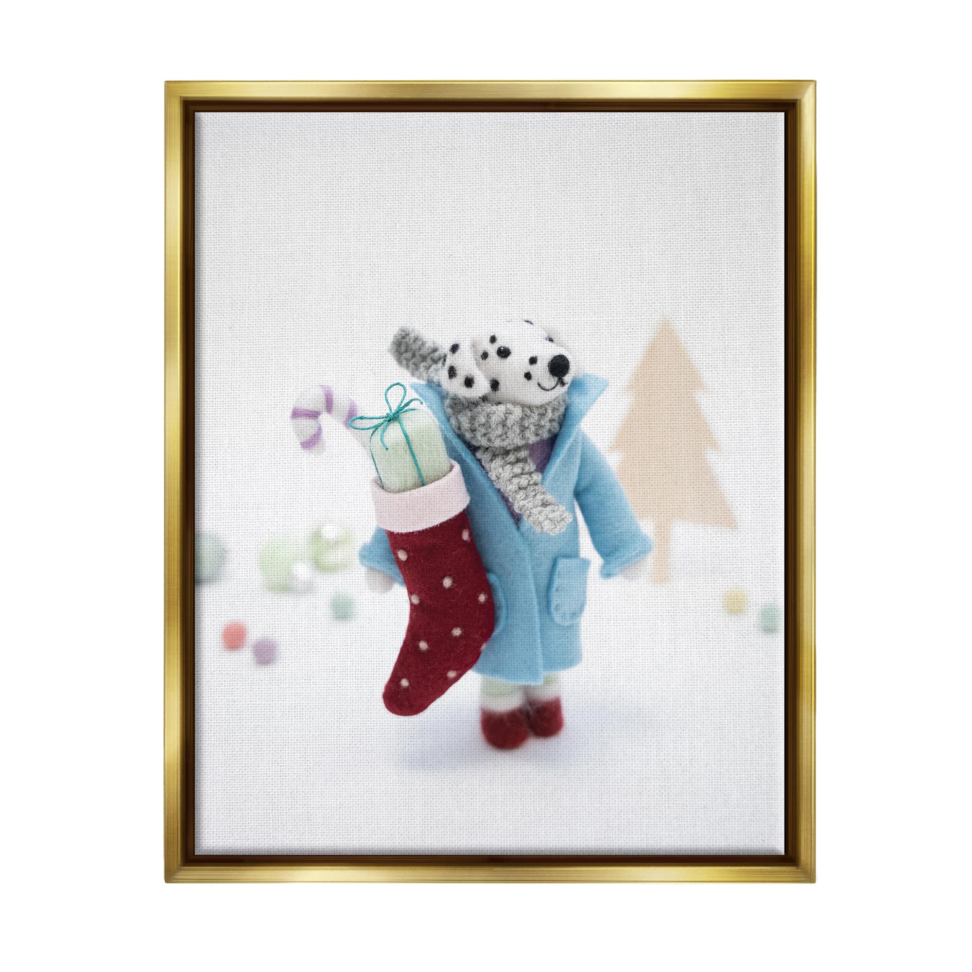Stupell Industries Dalmatian Christmas Stocking Scene Framed Floater Canvas Wall Art