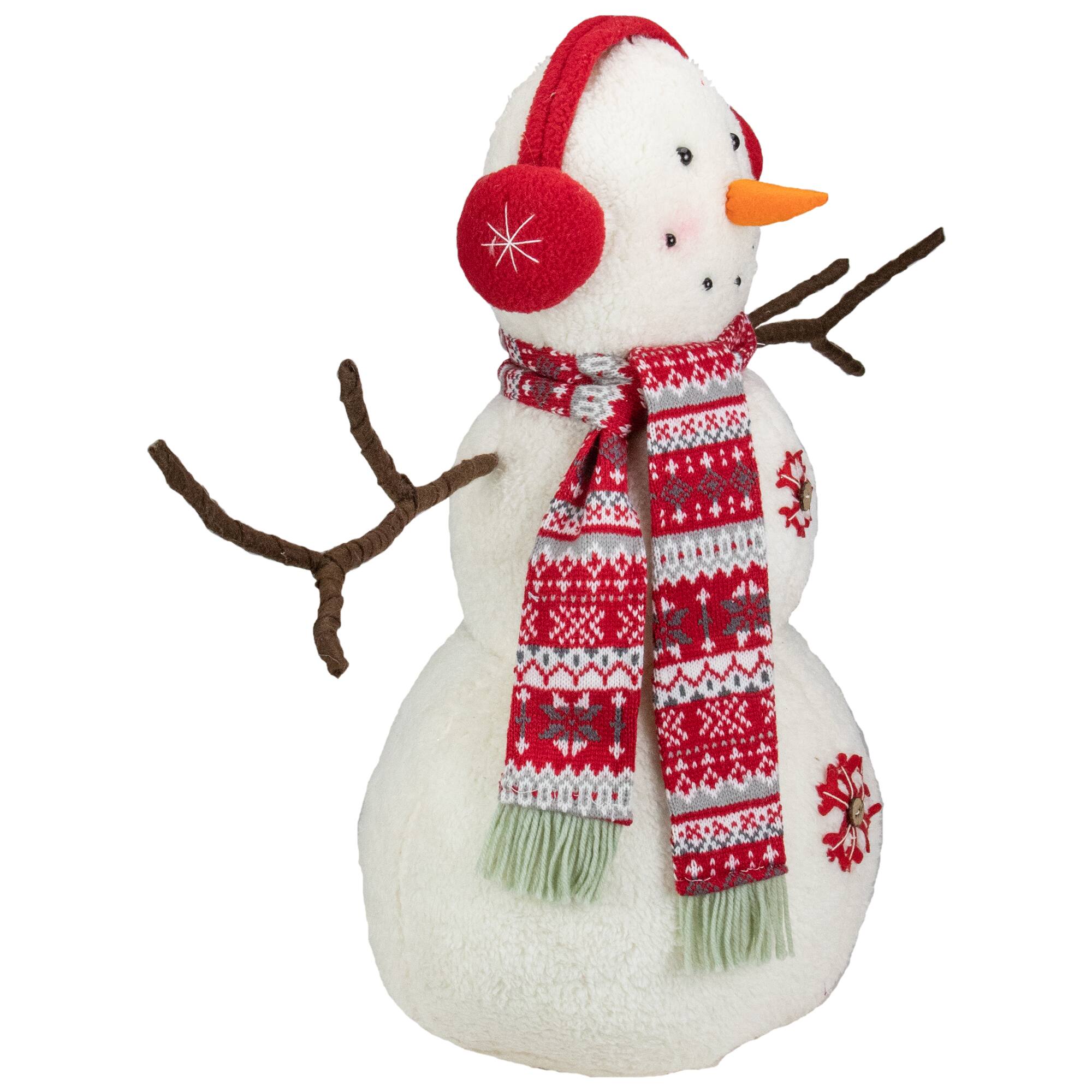 21.5'' White and Red Snowflake Sherpa Plush Snowman Christmas Decoration