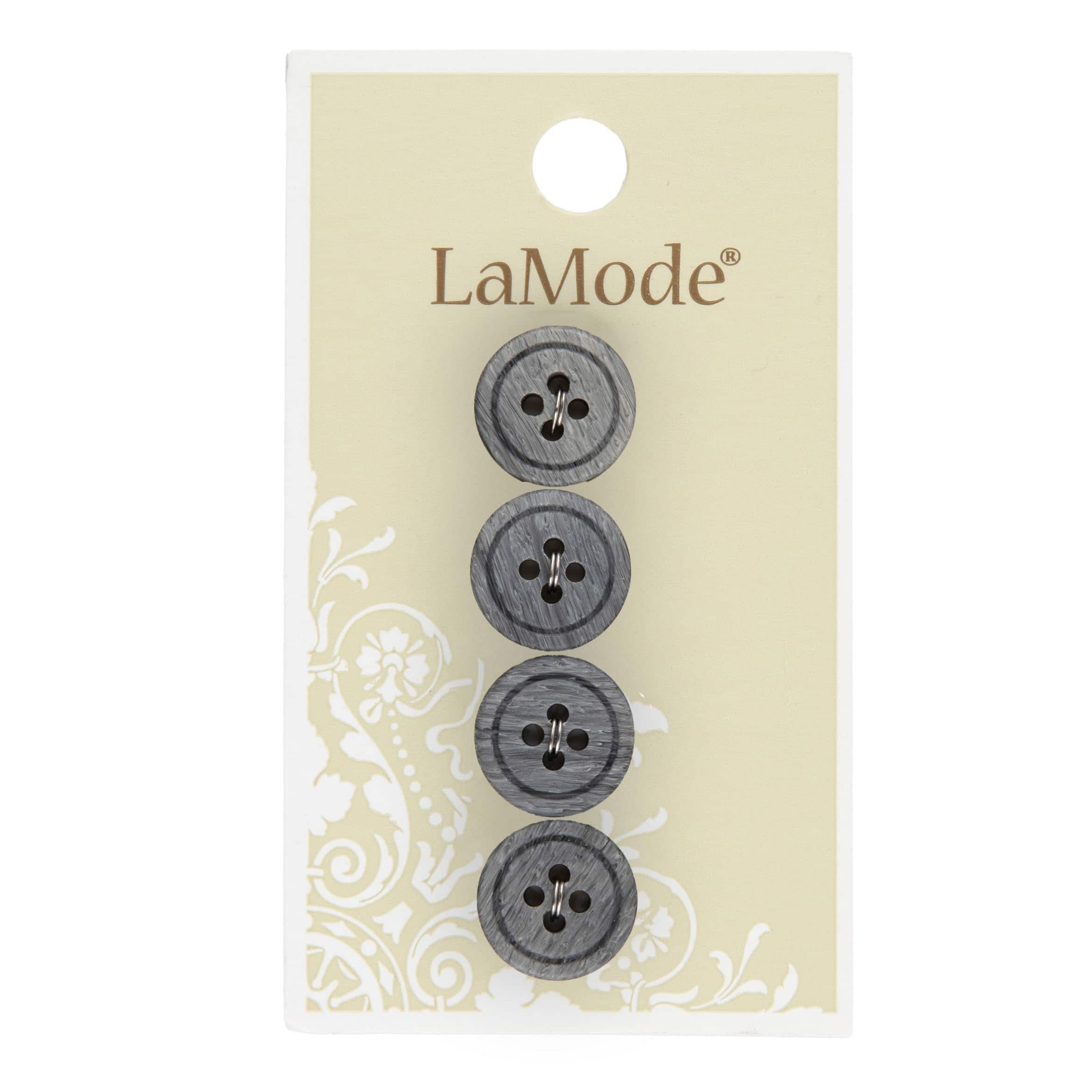LaMode&#xAE; 5/8&#x22; Light Gray 4-Hole Buttons, 4ct.
