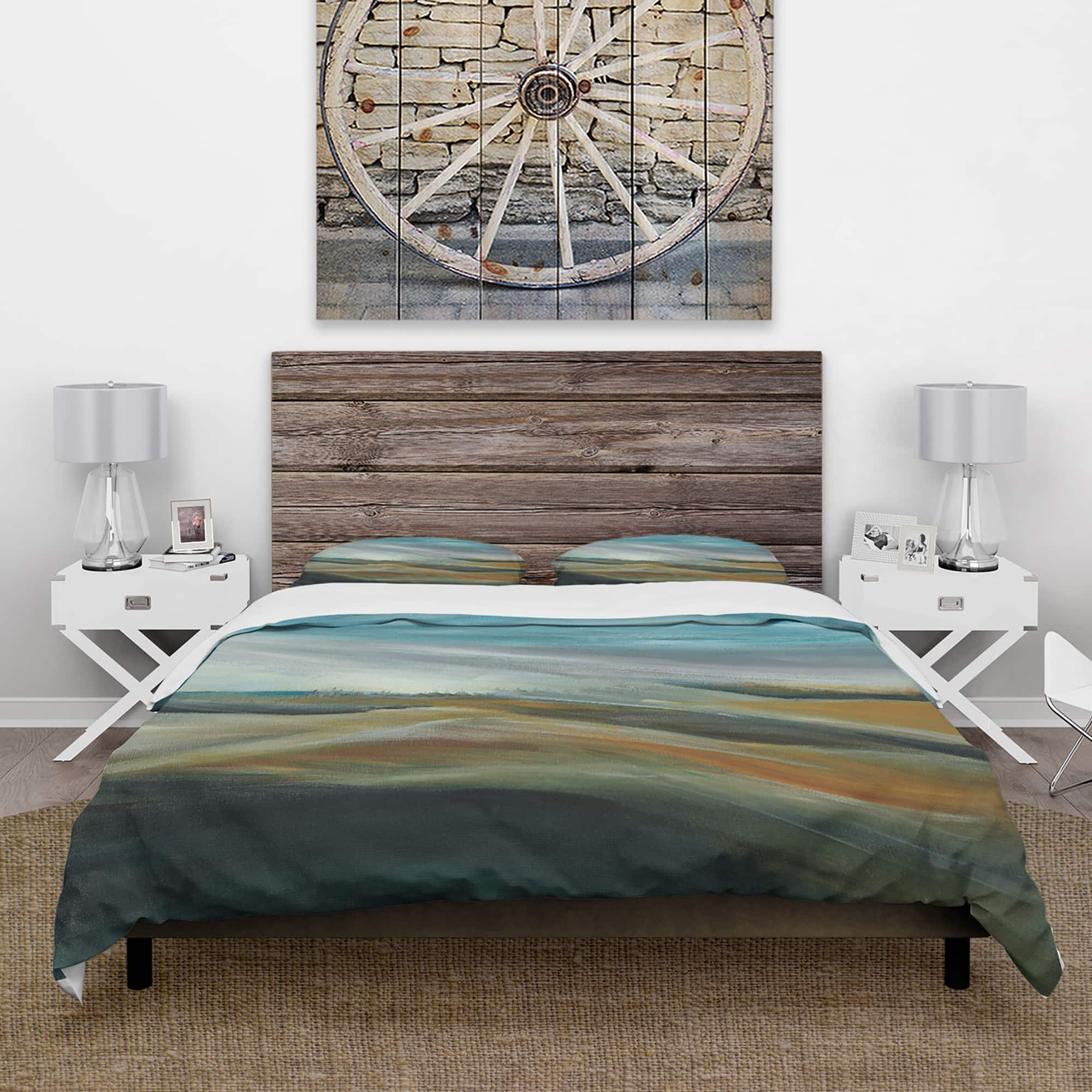 Designart &#x27;Watercolor Desert Storm Abstract Blue&#x27; Farmhouse Bedding Set - Duvet Cover &#x26; Shams