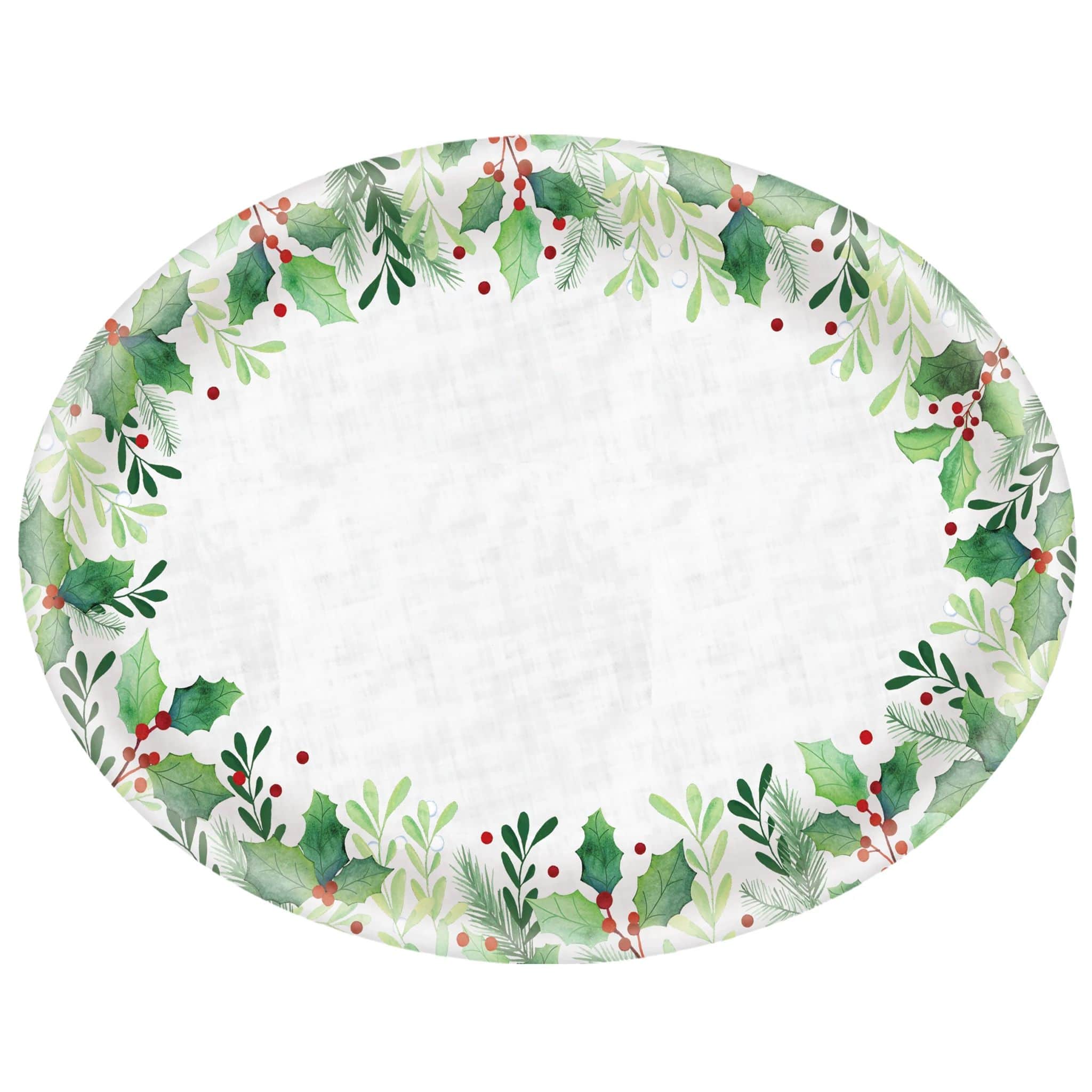 21.6&#x22; Christmas Holly Oval Textured Melamine Platter