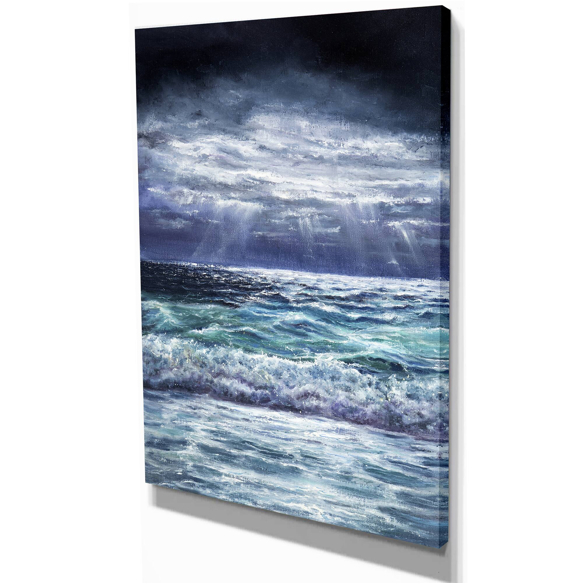 Designart - Ocean storm waves - Sea & Shore Painting Print on Wrapped Canvas