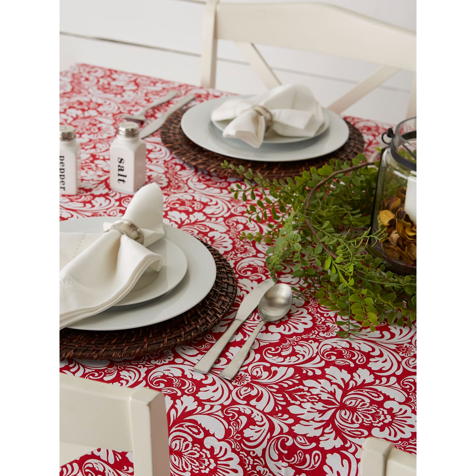 Tango Red Damask Tablecloth 60&#x22; x 84&#x22;