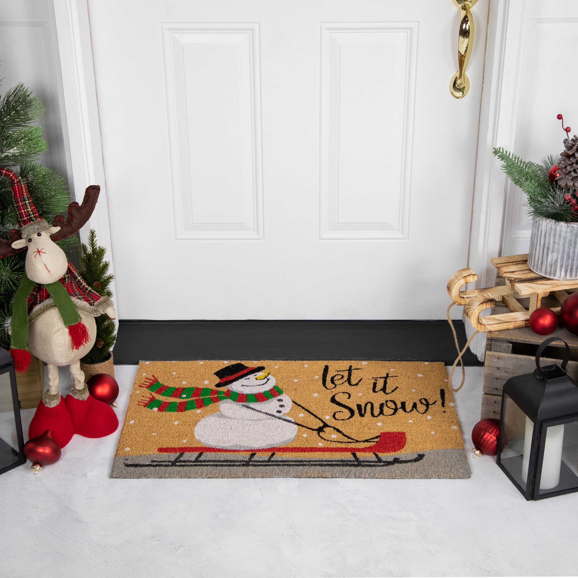 30&#x22; Let it Snow Natural Coir Rectangular Christmas Doormat