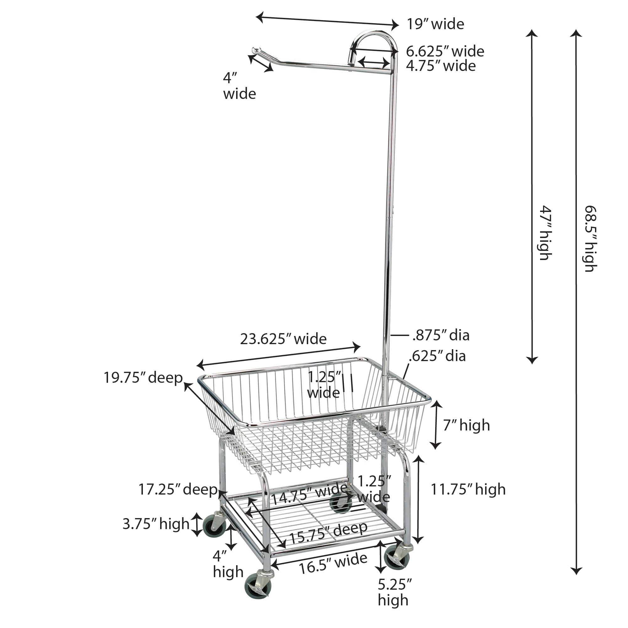 Household Essentials Rolling Laundry Cart with Basket