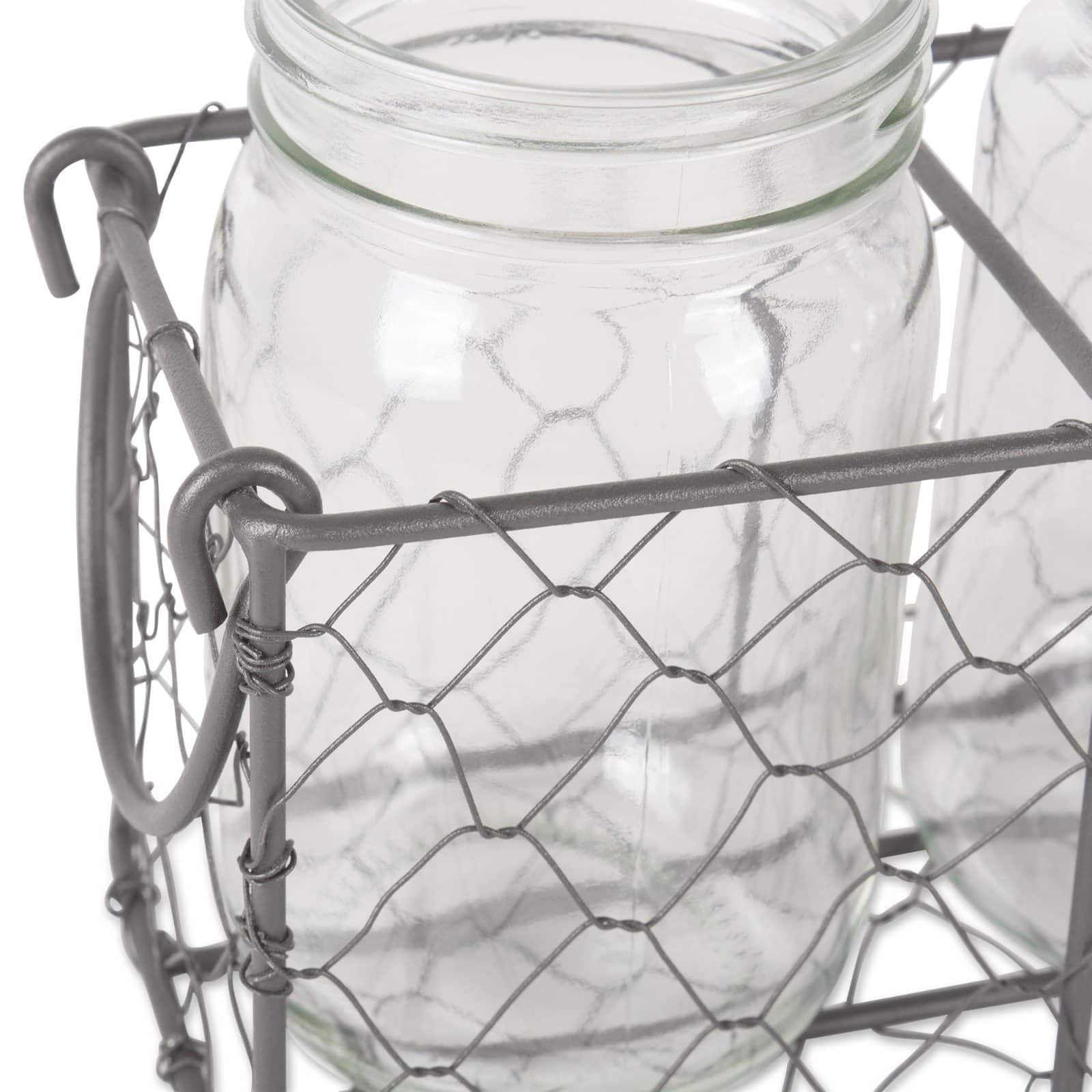 DII&#xAE; Vintage Gray Chicken Wire Caddy with Clear Jars