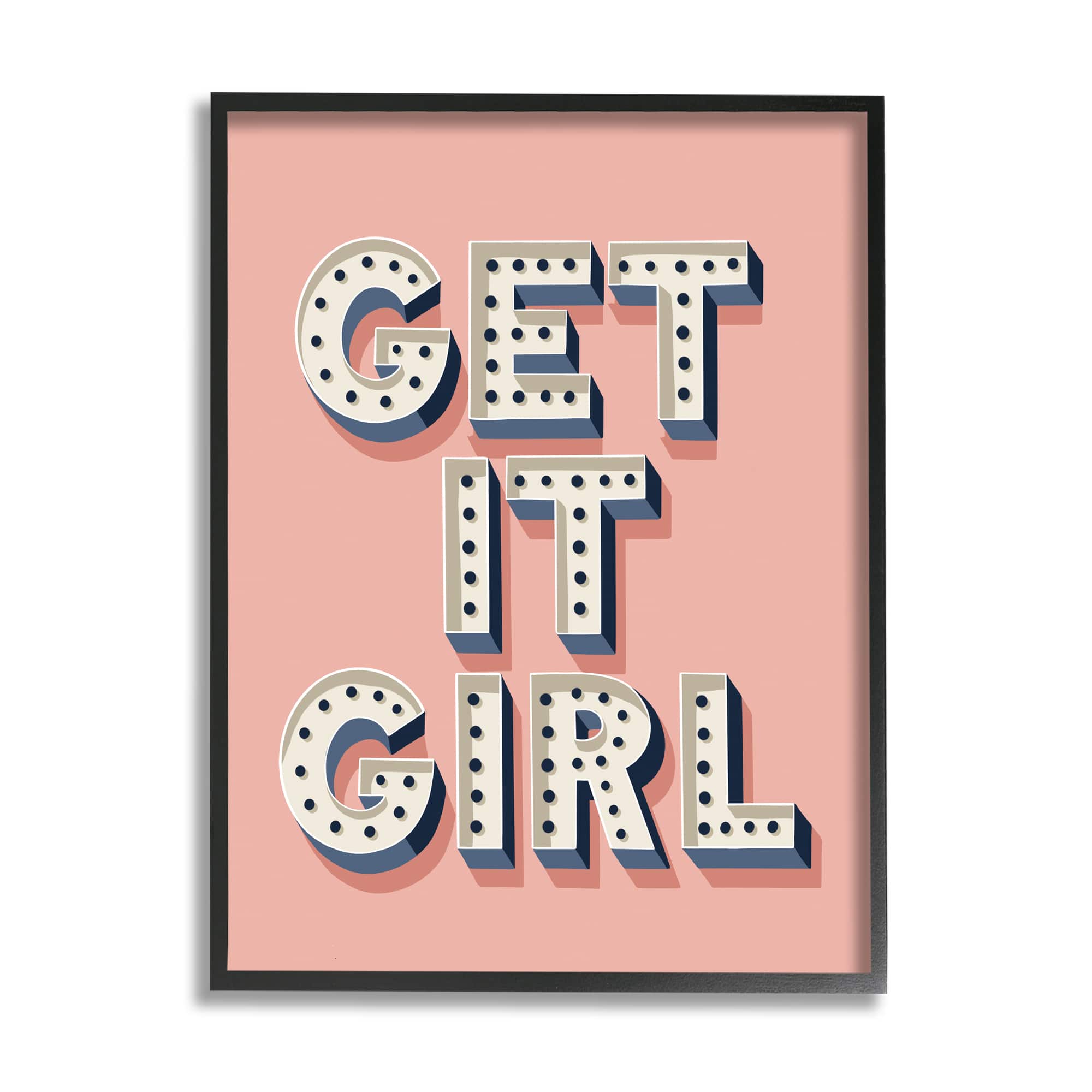 Stupell Industries Get It Girl Bold Polka Dot Typography over Pink in Black Frame Wall Art