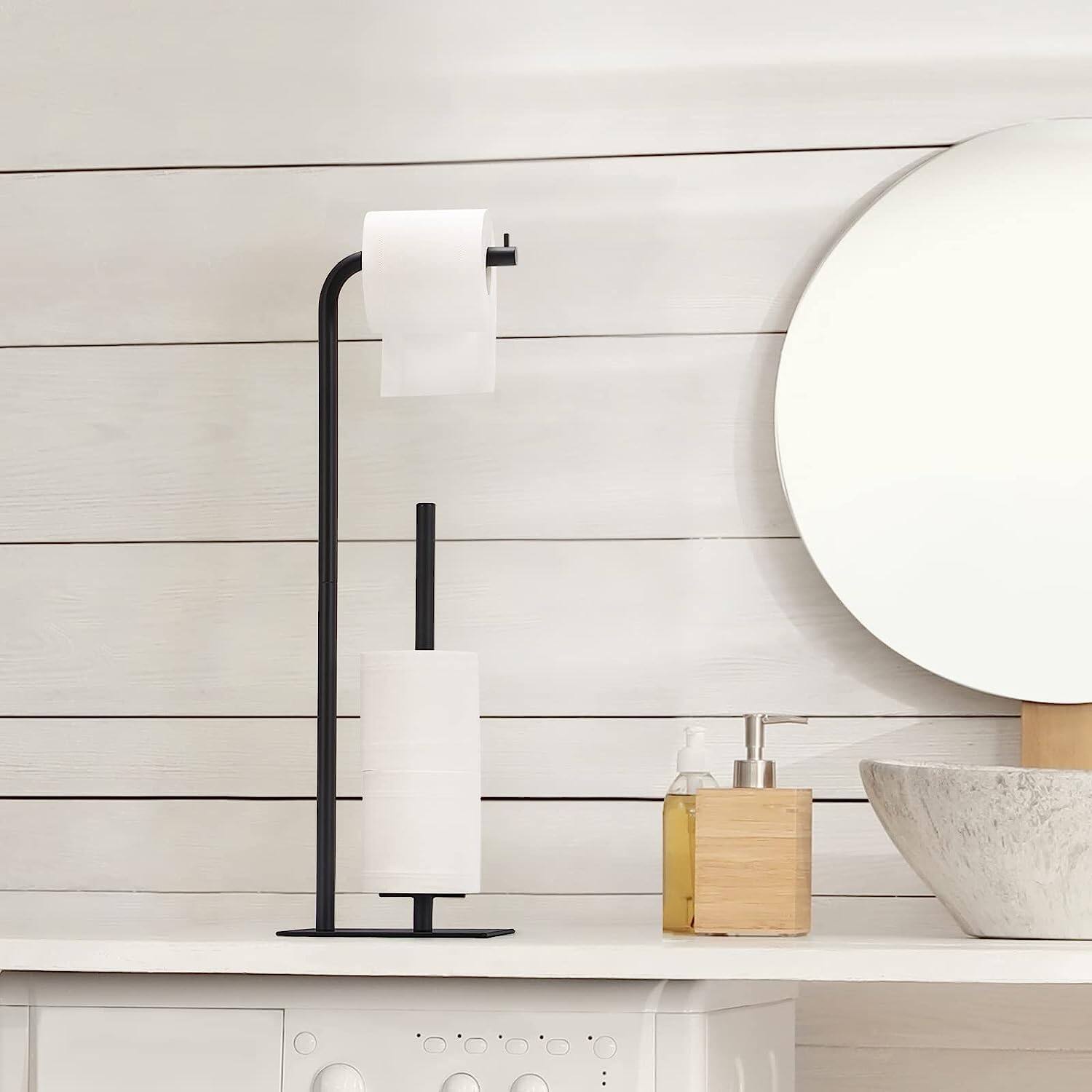 Black Freestanding Metal Toilet Paper Holder Stand