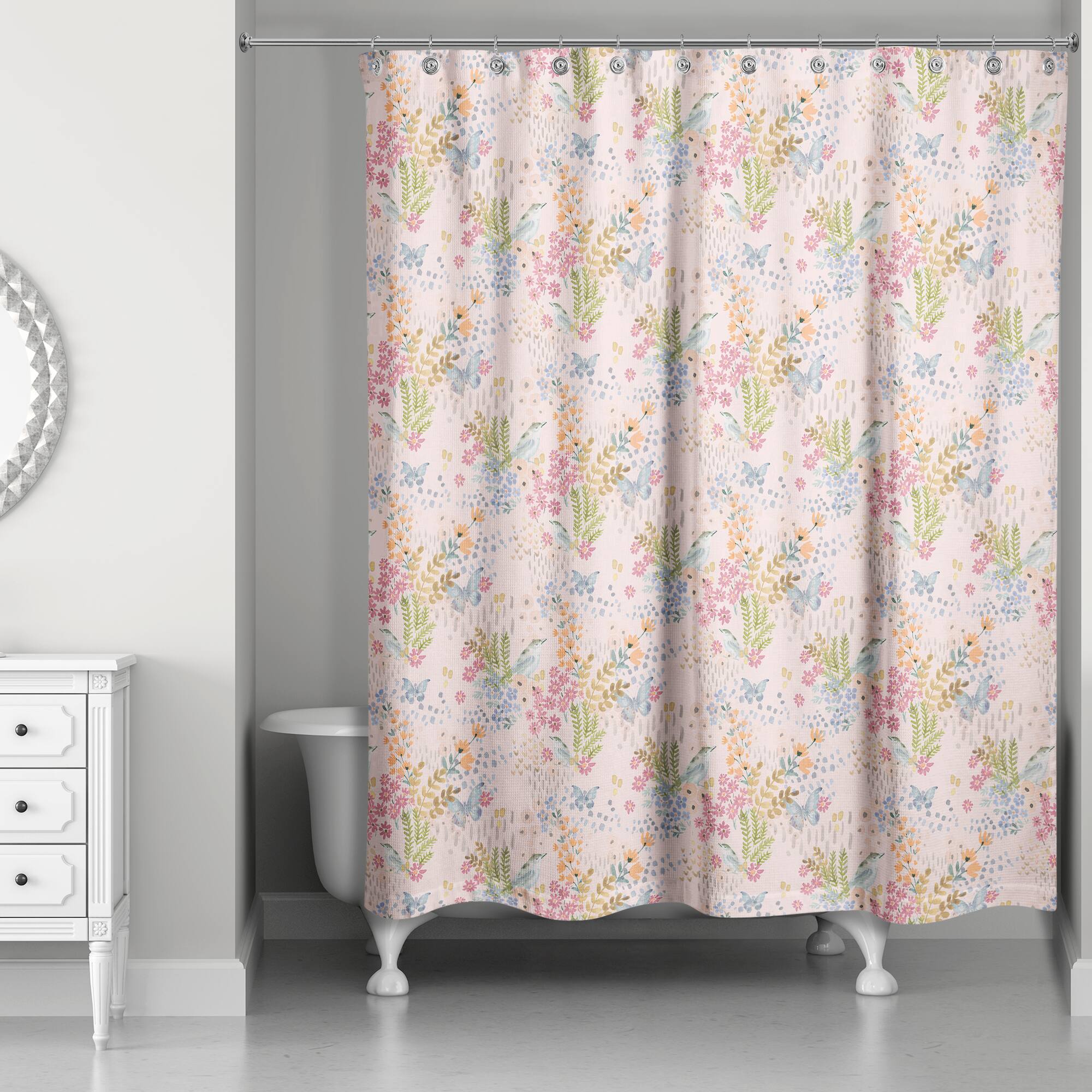 Butterfly Bird Floral Shower Curtain