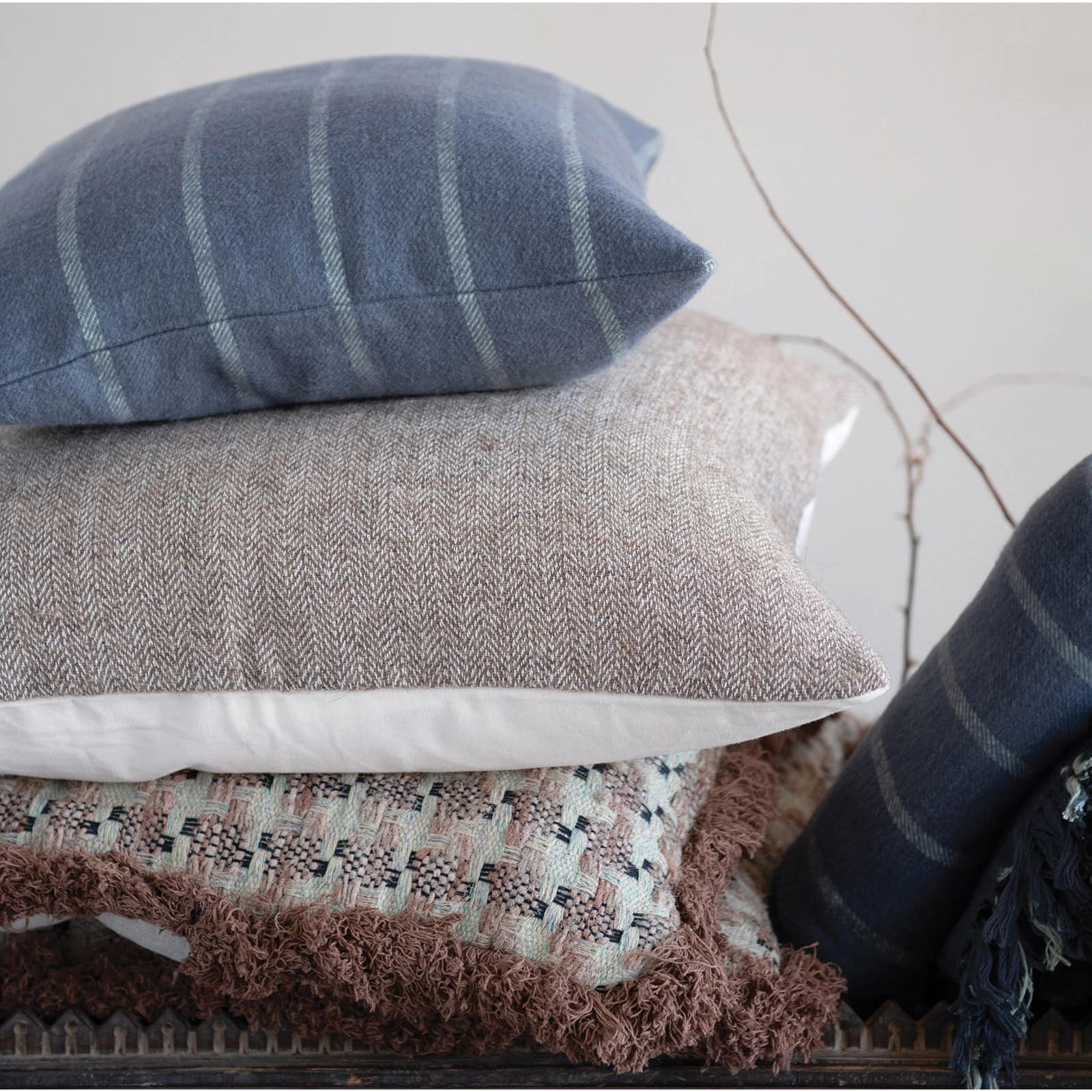 Hello Honey® Neutral Houndstooth Throw Pillow with Fringe