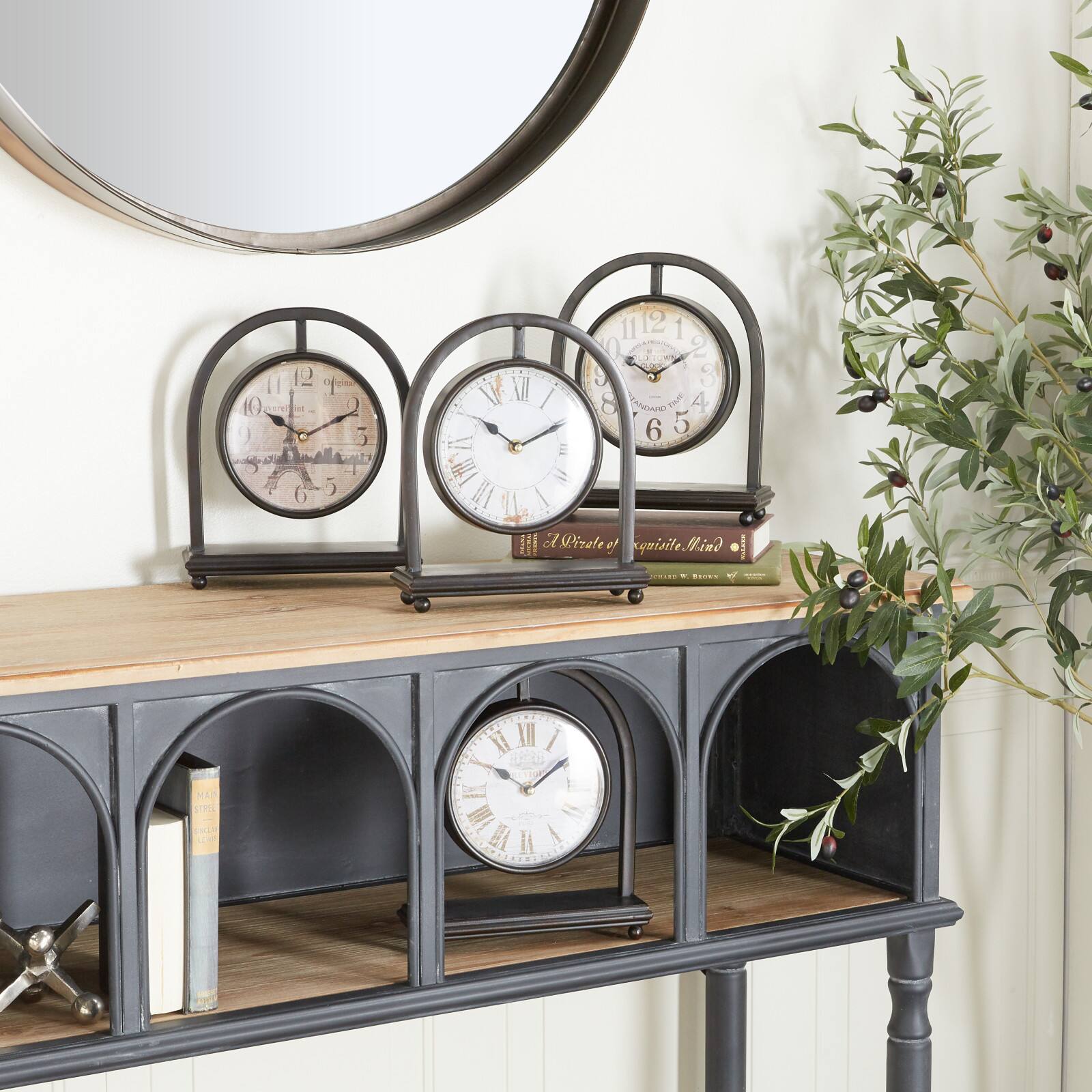11&#x22; Black Metal Vintage Hanging Clock Set
