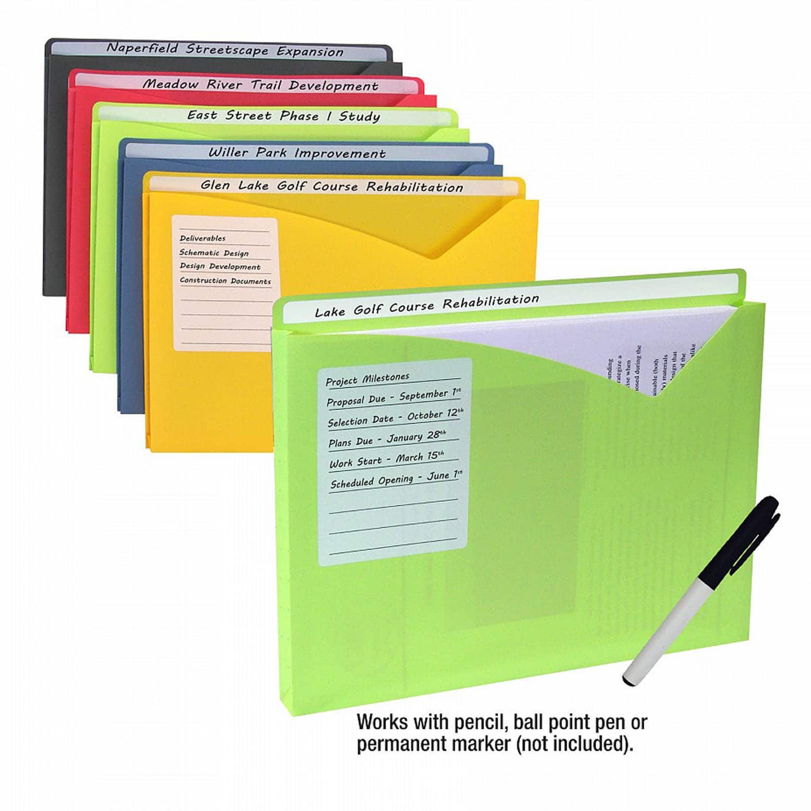5 Packs: 25 ct. (125 total) C-Line&#xAE; Assorted Colors Write-On Poly File Jackets