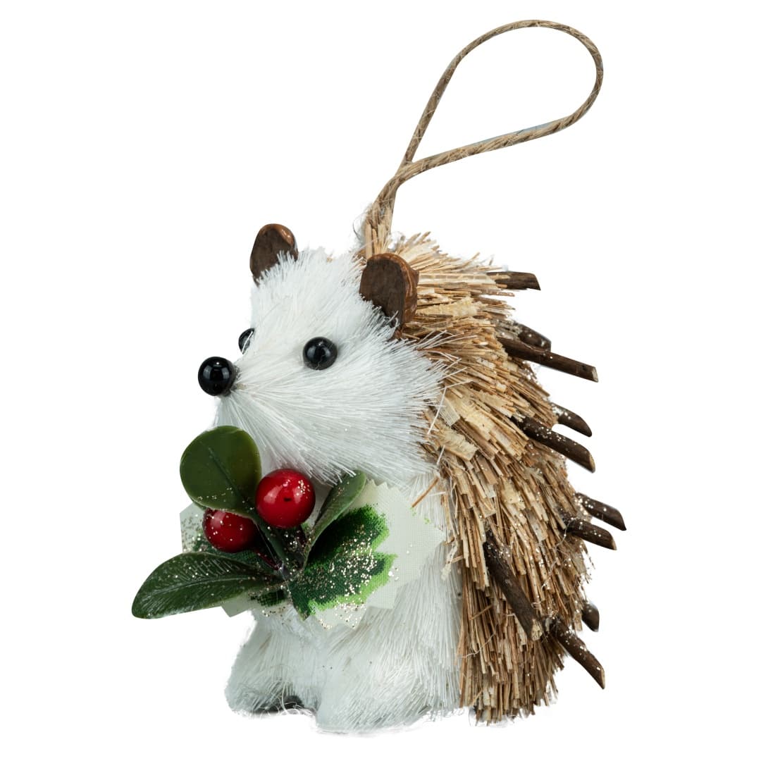2.75&#x22; Natural Hedgehog with Holly Ornament by Ashland&#xAE;