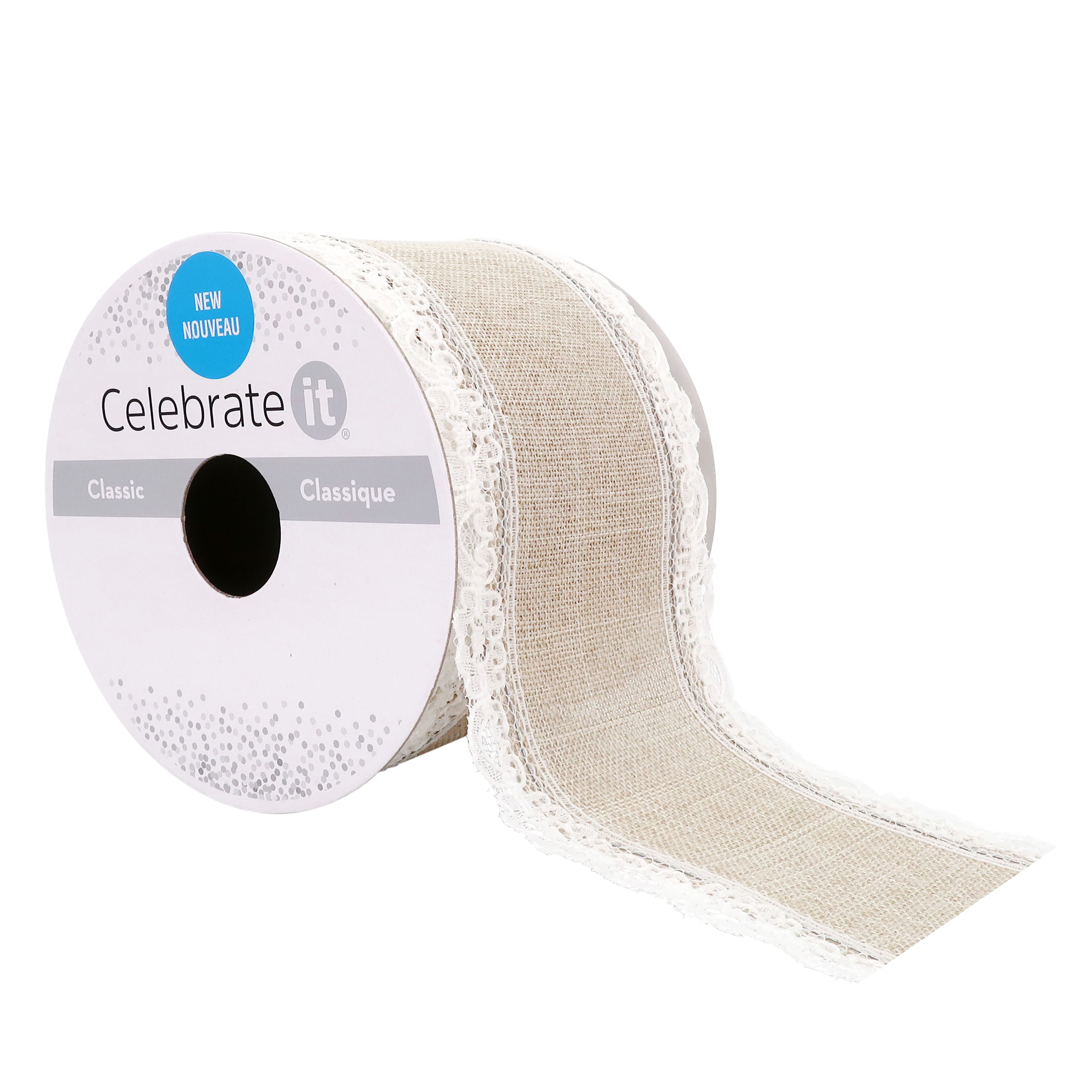 12 Pack: 2.5&#x22; x 3yd. Faux Linen &#x26; Lace Wired Ribbon by Celebrate It&#x2122;