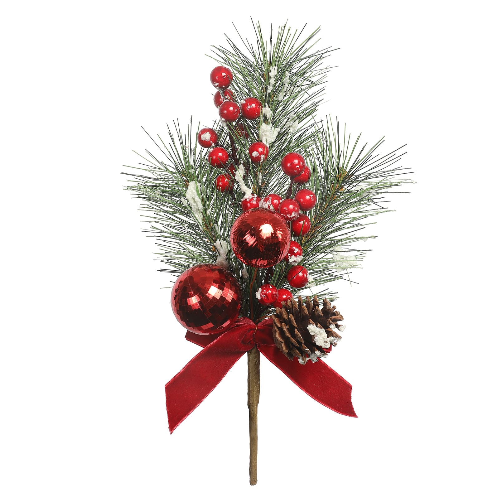 12" Red Berry, Ball Ornament & Pine Pick with Red Velvet Bow by Ashland®