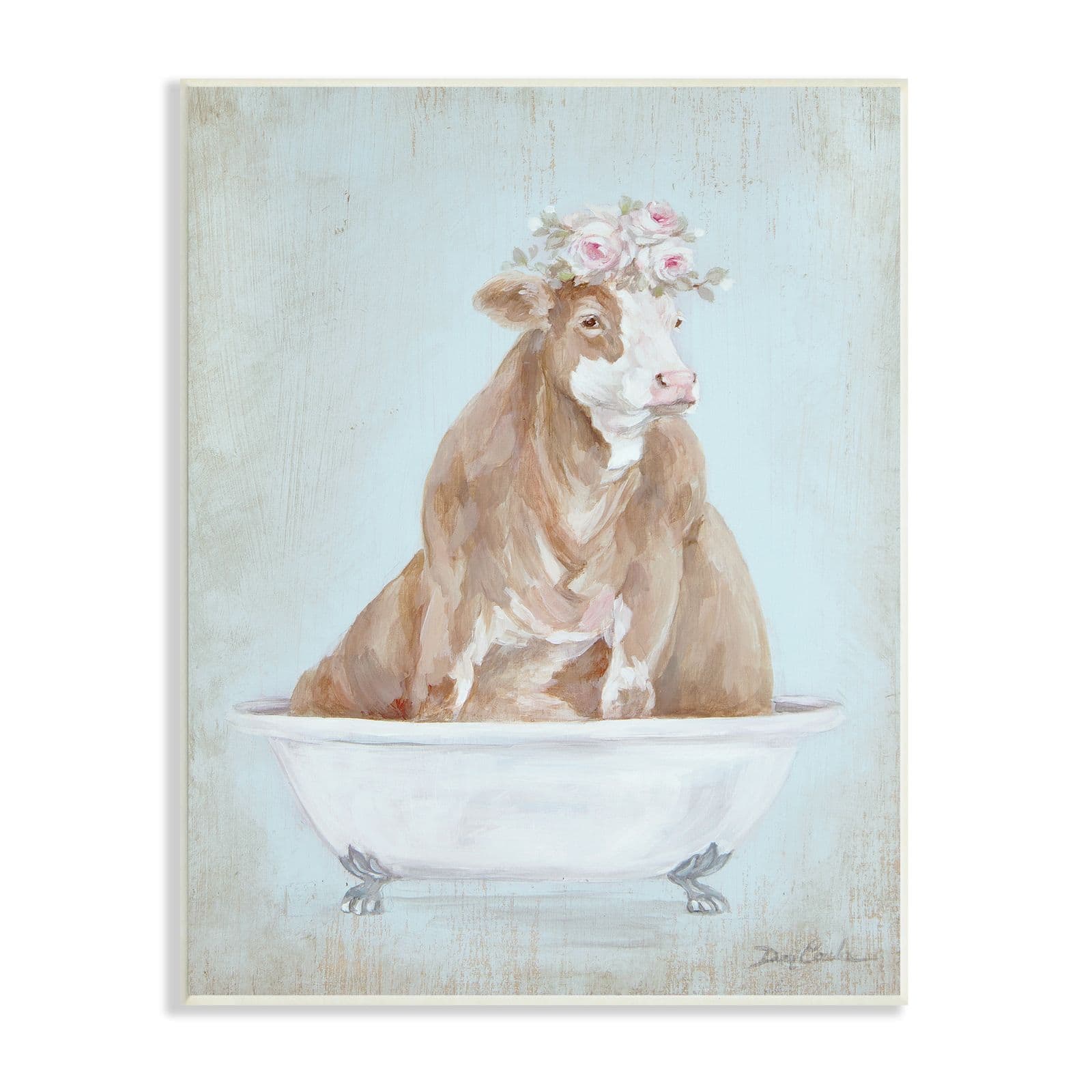 Stupell Industries Large Farm Cow in Claw Bathtub Vintage Bathroom Wall Plaque in Blue | 10" x 15" | Michaels®