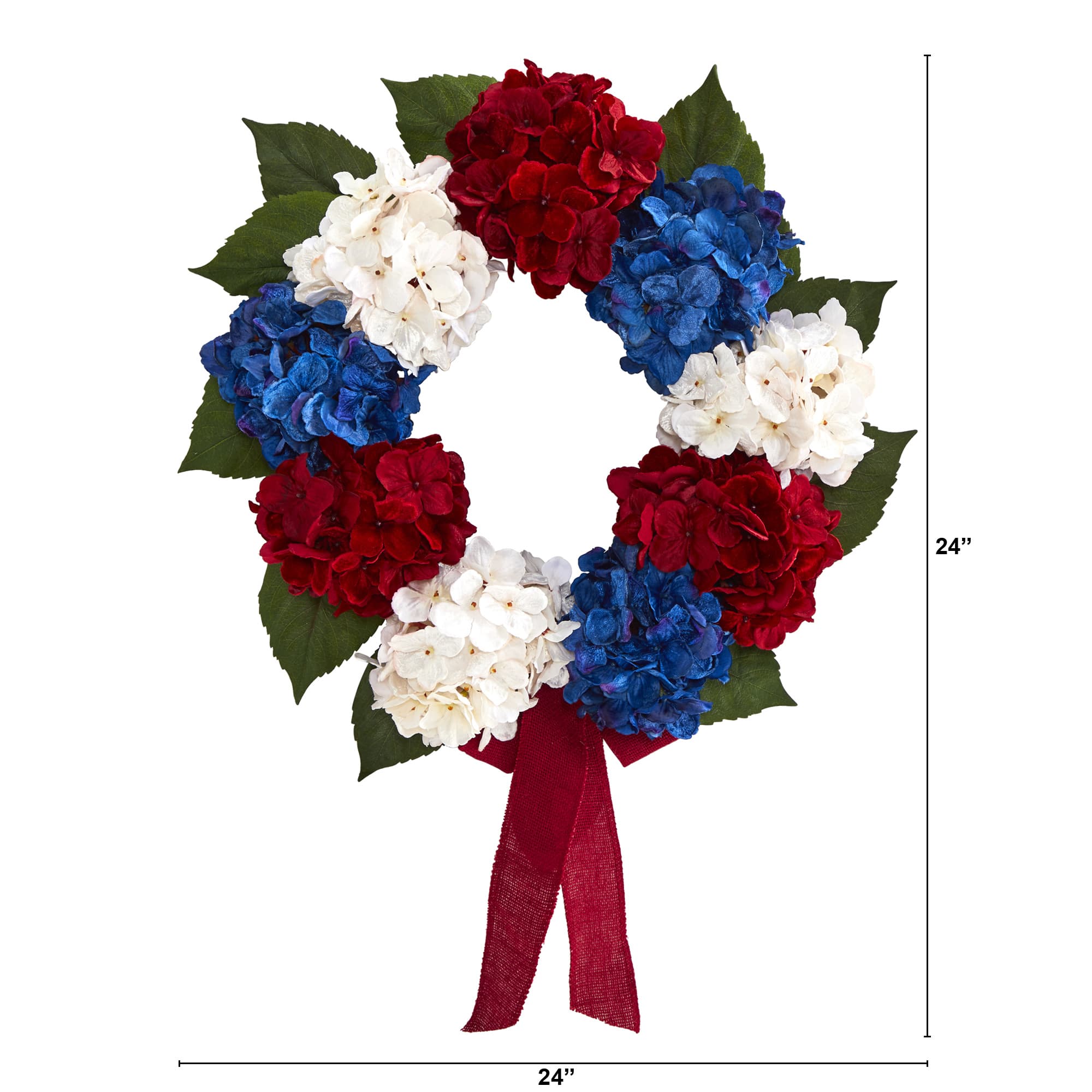 24&#x22; Red, White and Blue Hydrangea Wreath