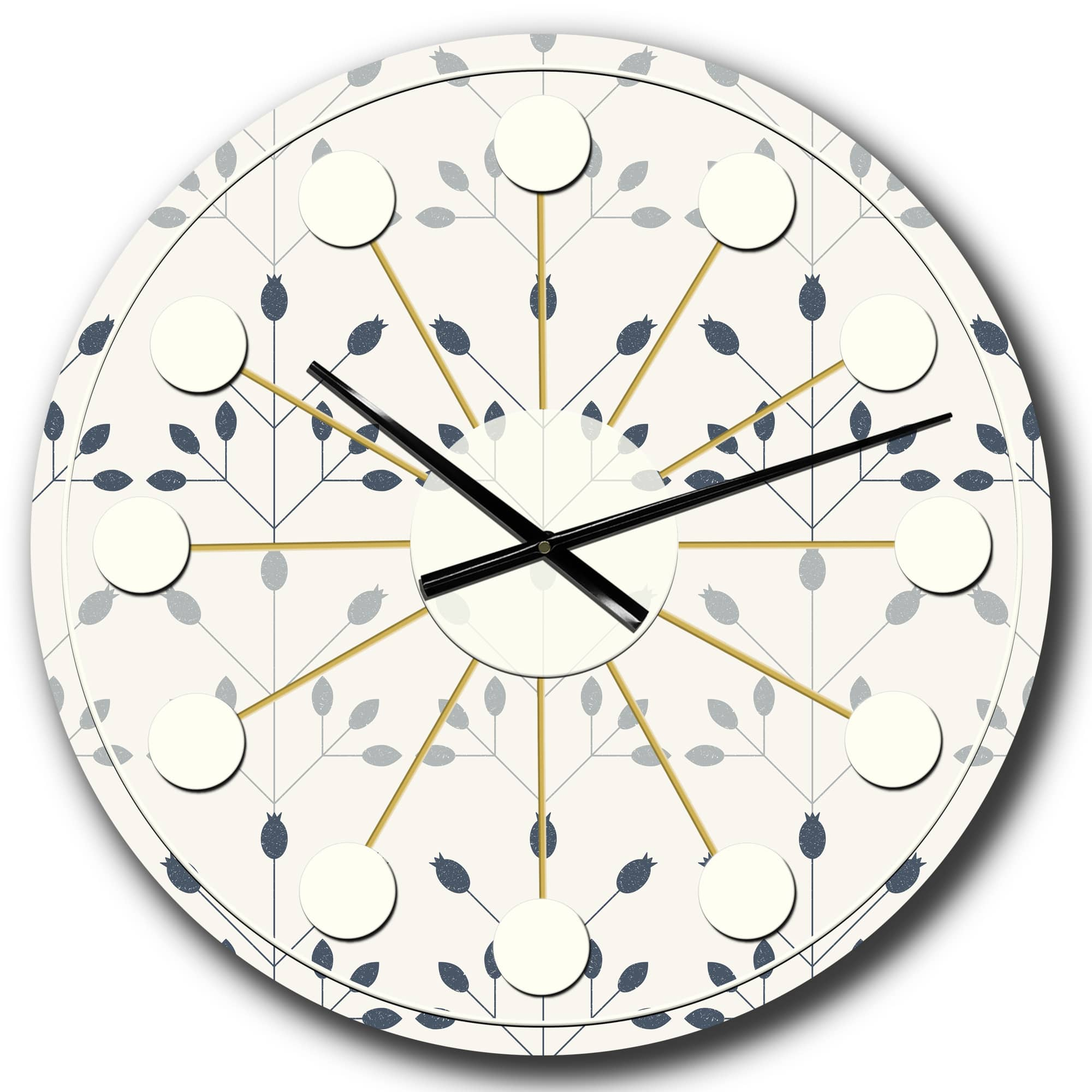 Designart Floral Retro Botanical Pattern I Mid-Century Modern Wall Clock