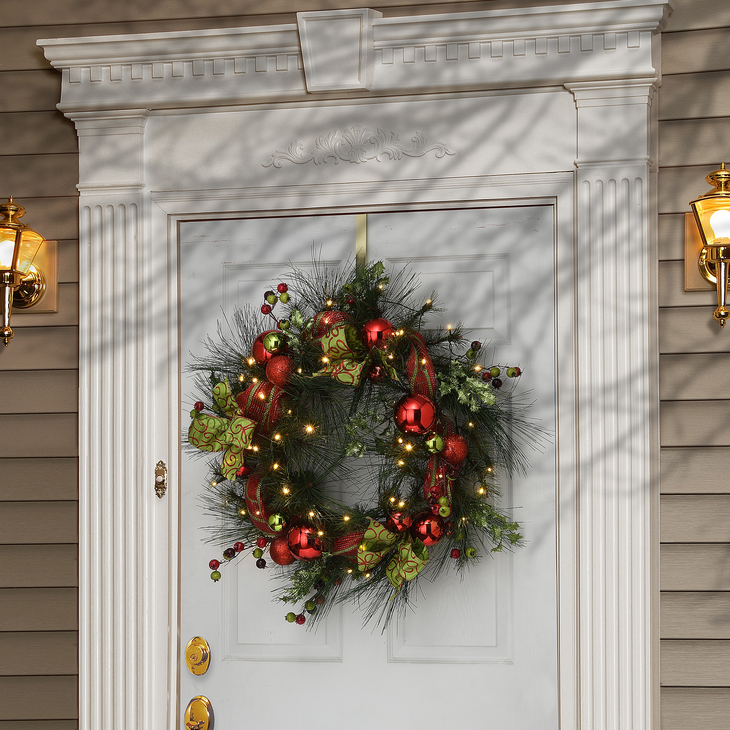 30&#x22; LED Green &#x26; Red Ornament Wreath