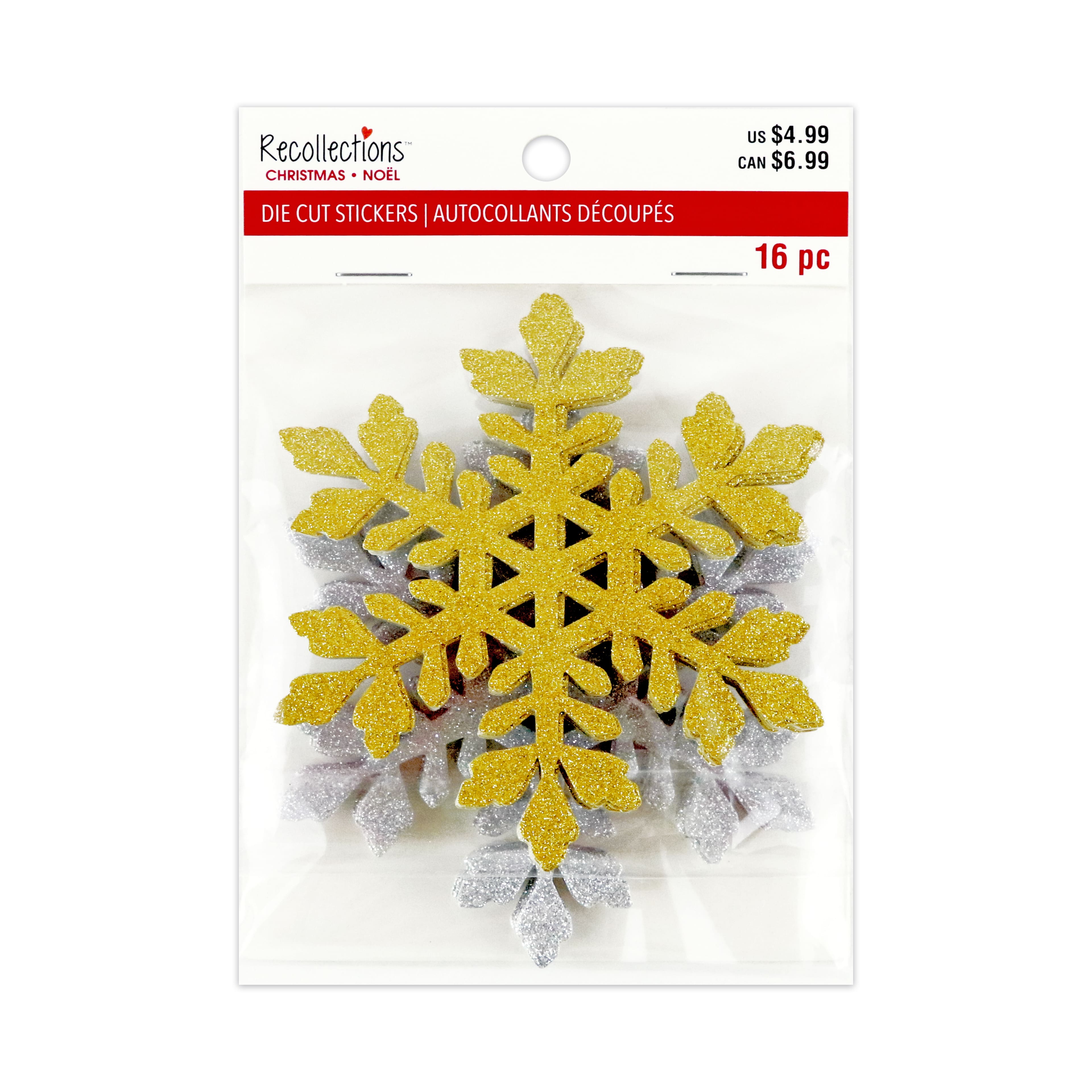 Silver &#x26; Gold Glitter Snowflake Die Cut Stickers by Recollections&#x2122;