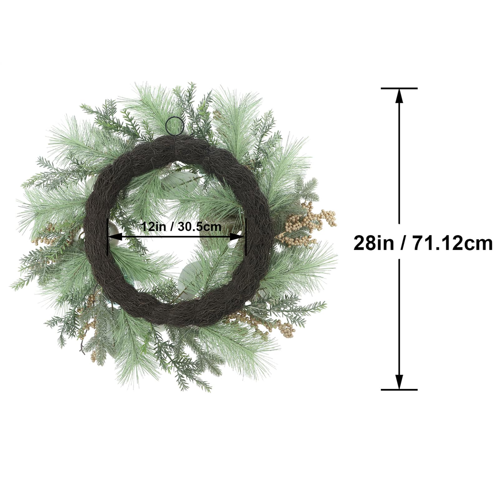 28&#x22; Pine, Berry &#x26; Ornament with Champagne Bow Designer Premium Floral Wreath by Ashland&#xAE;