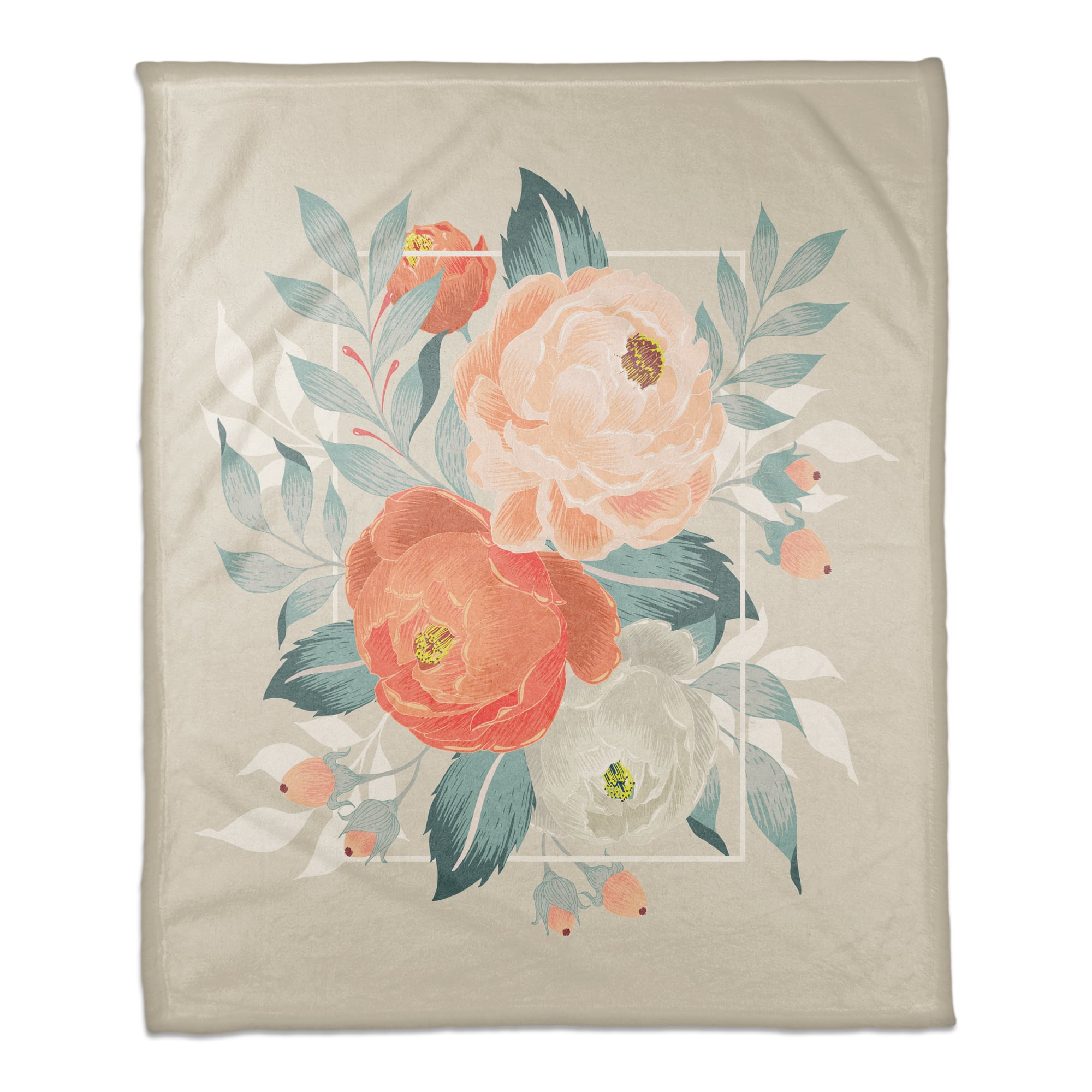Orange Floral 50&#x22; x 60&#x22; Coral Fleece Blanket