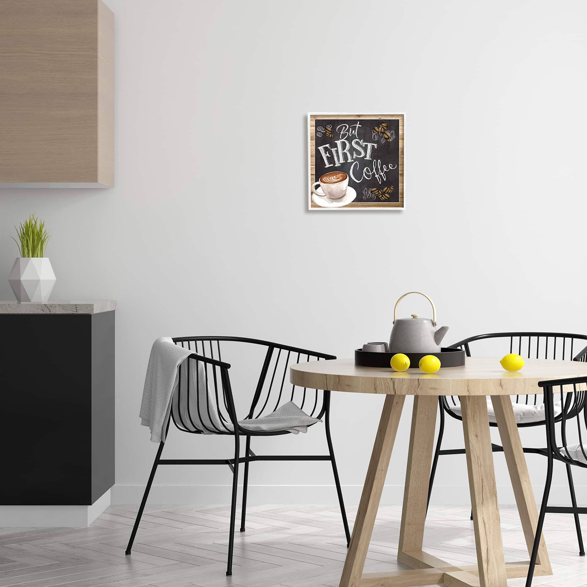 Stupell Industries But First Coffee Typography Chalkboard Latte Beans Framed Giclee Art