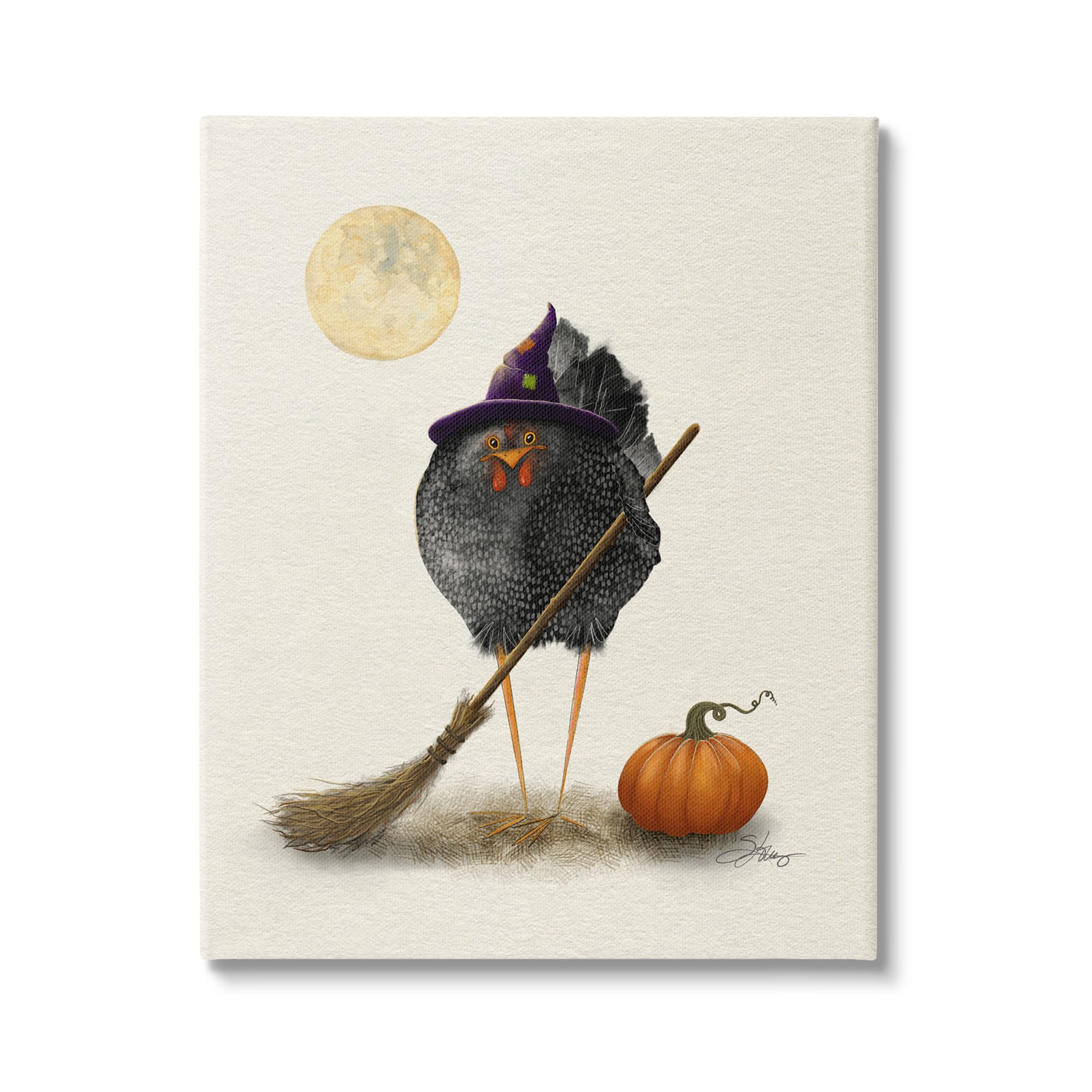 Stupell Industries Halloween Black Bird Witch Canvas Wall Art