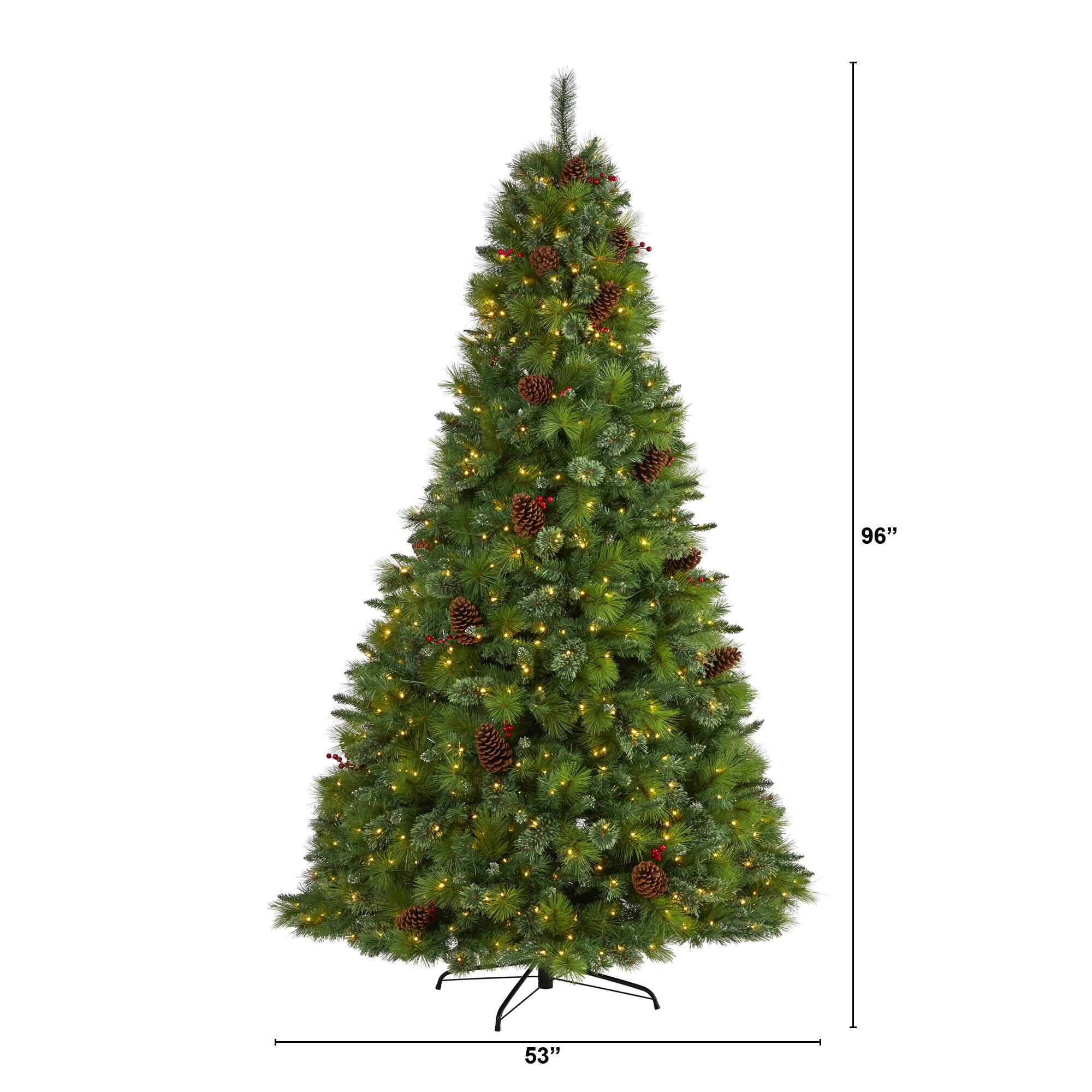 8ft. Pre-Lit Montana Mixed Pine, Pinecones &#x26; Berries Artificial Christmas Tree with Clear LED Lights