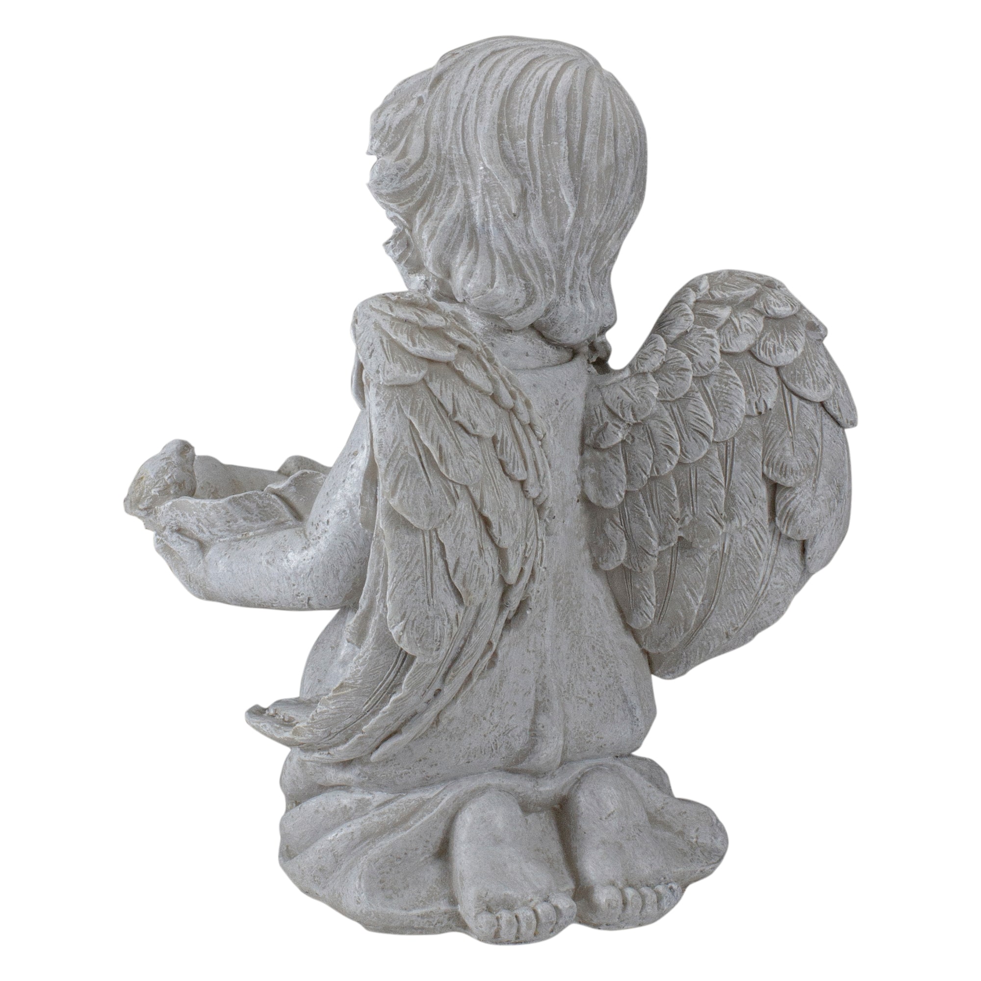 9.5&#x22; Heavenly Gardens Gray Distressed Kneeling Cherub Angel Bird Feeder Outdoor Garden Statue