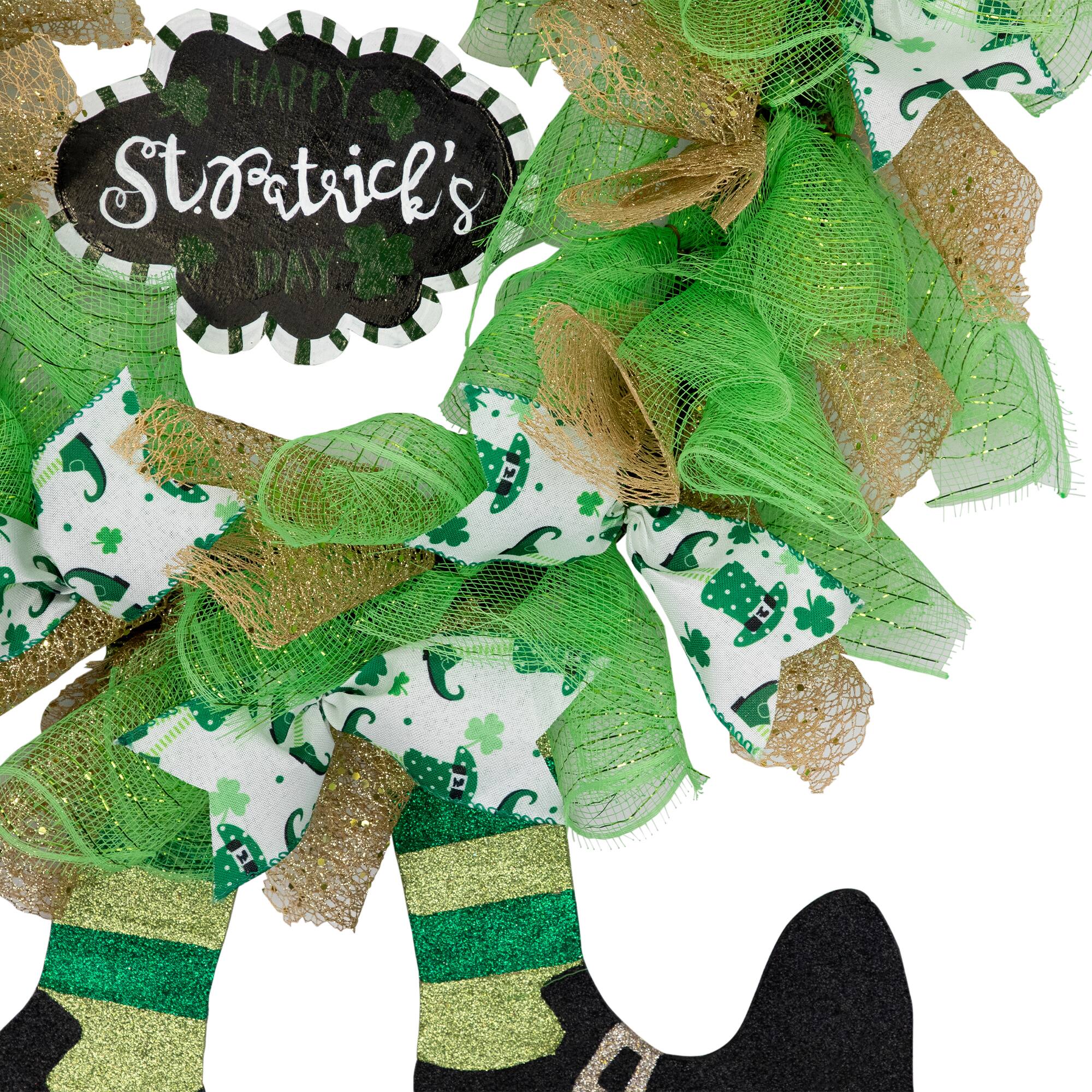 24" Happy St. Patrick's Day Ribbon Wreath with Leprechaun Hat