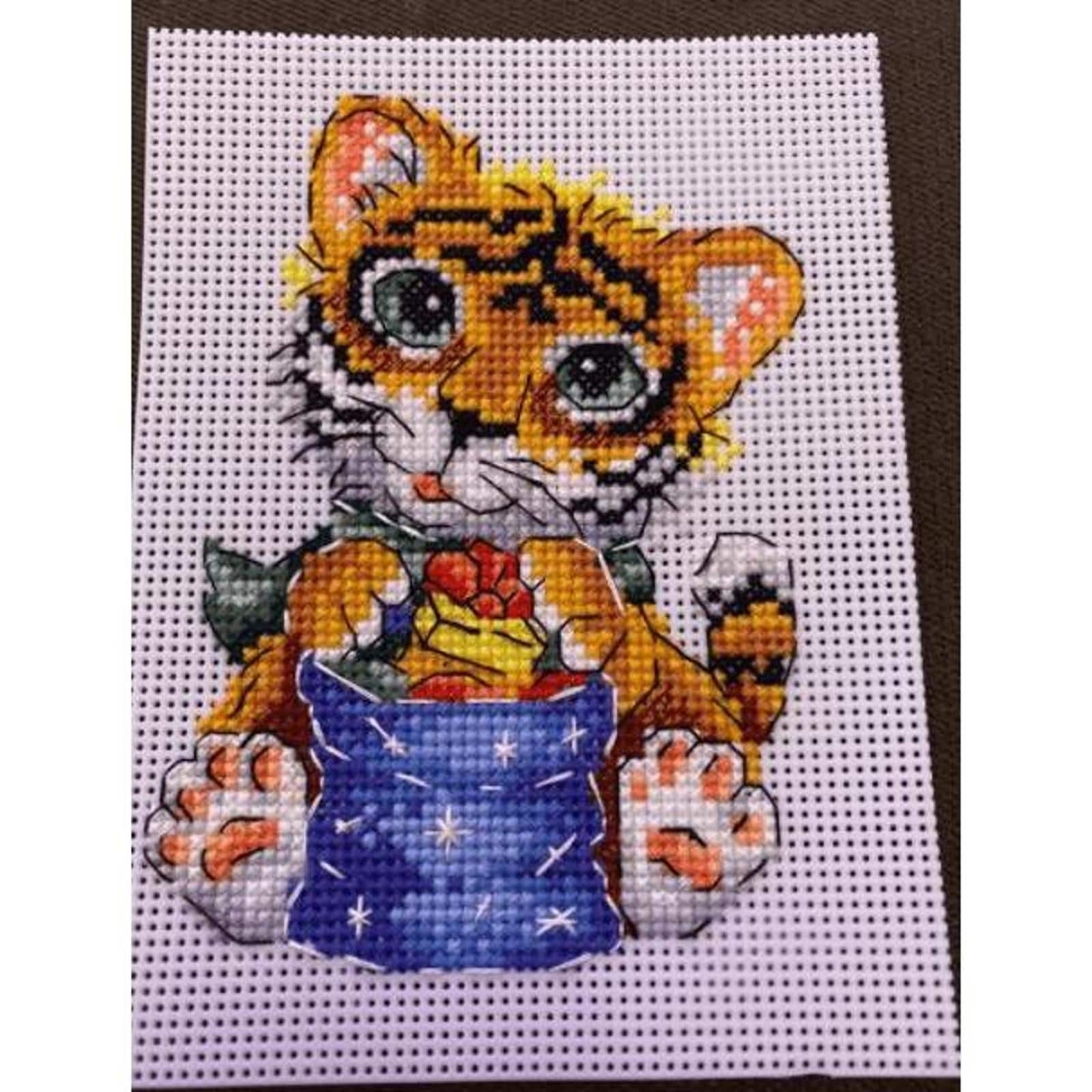 MP Studia Baby Tiger Christmas Tree Ornament Plastic Canvas Counted Cross Stitch Kit