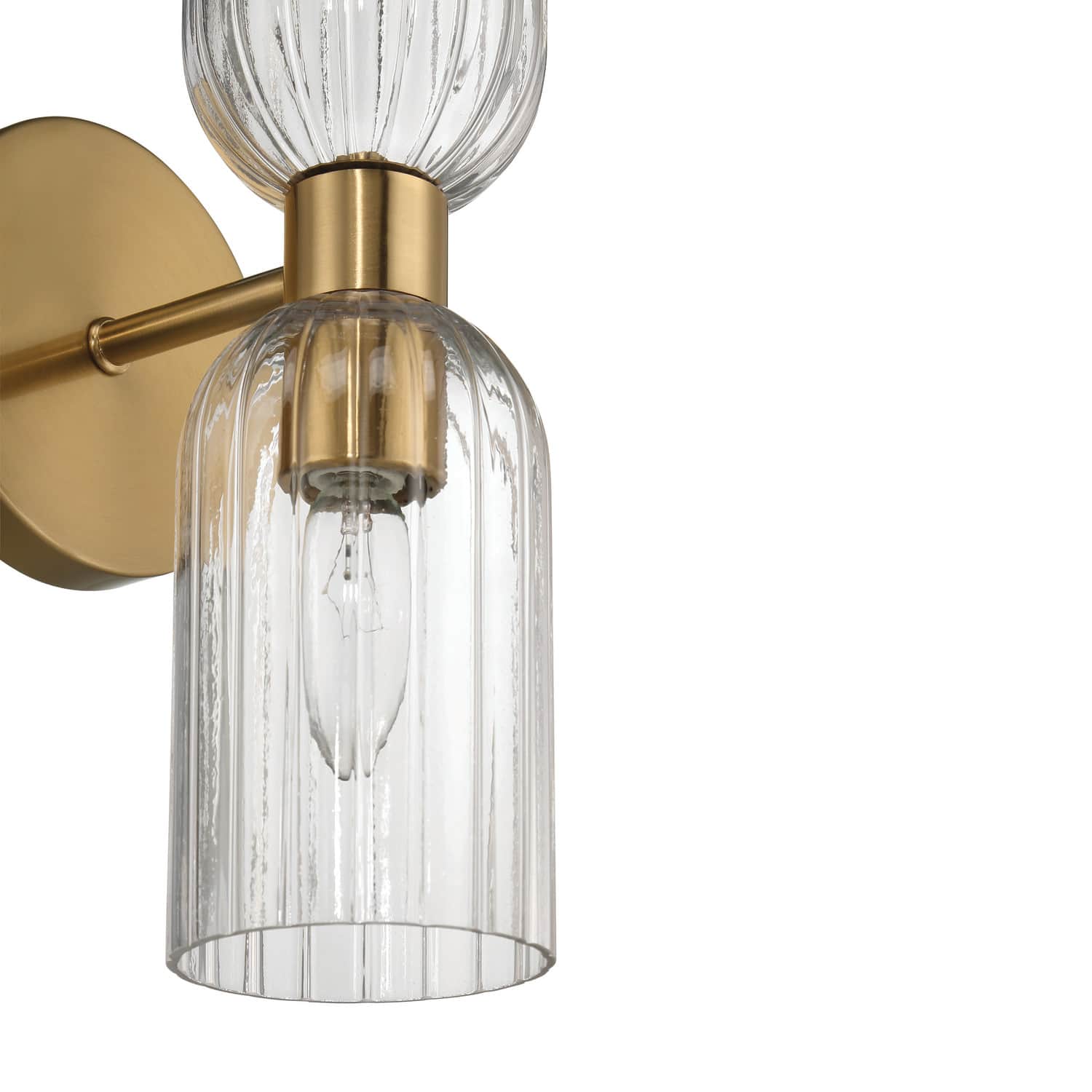 Hello Honey® Josephine Brushed Gold Mid-Century Modern Metal & Clear Ribbed Glass Wall Light