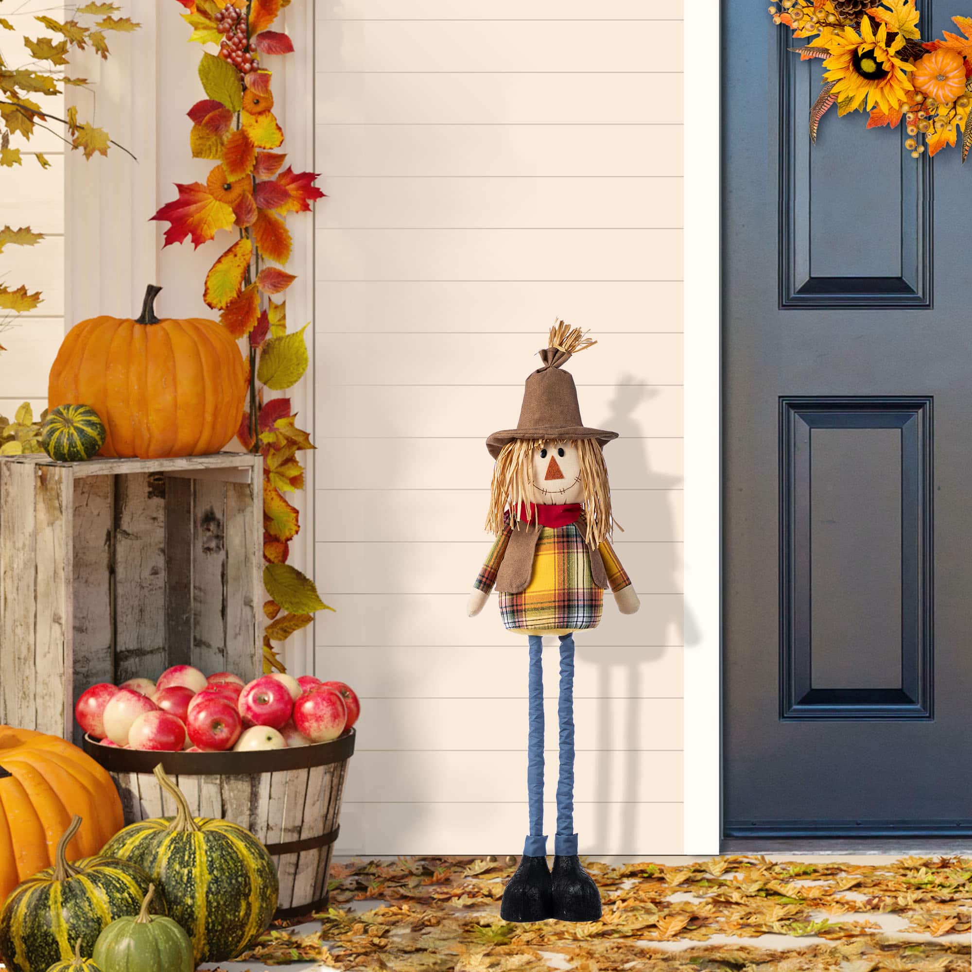 Glitzhome&#xAE; Fall Fabric Scarecrow Porch Decor With Telescoping Legs
