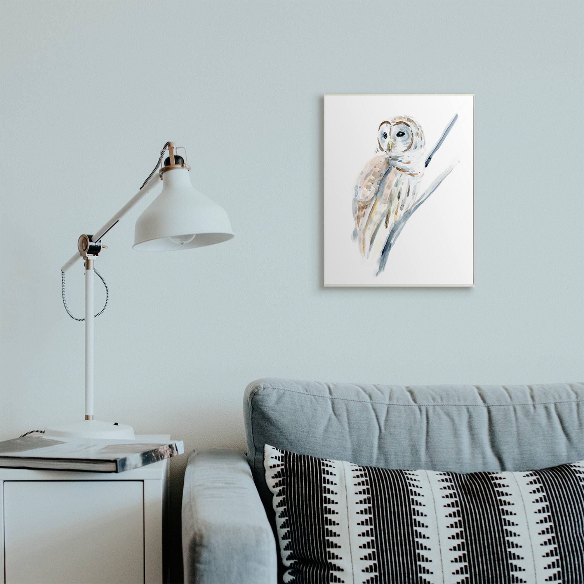 Stupell Industries Soft Arctic Owl Perched On Minimal Branch Wall Art