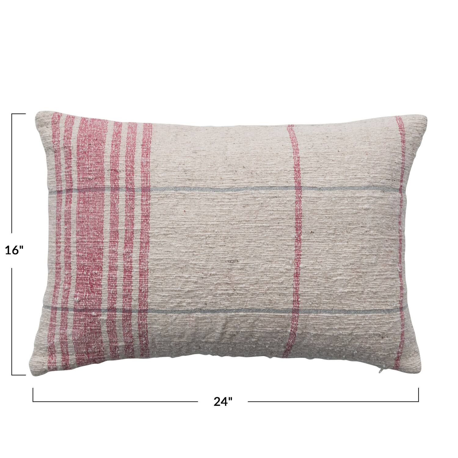 Hello Honey® Natural & Red Grid Pattern Cotton Slub Lumbar Pillow