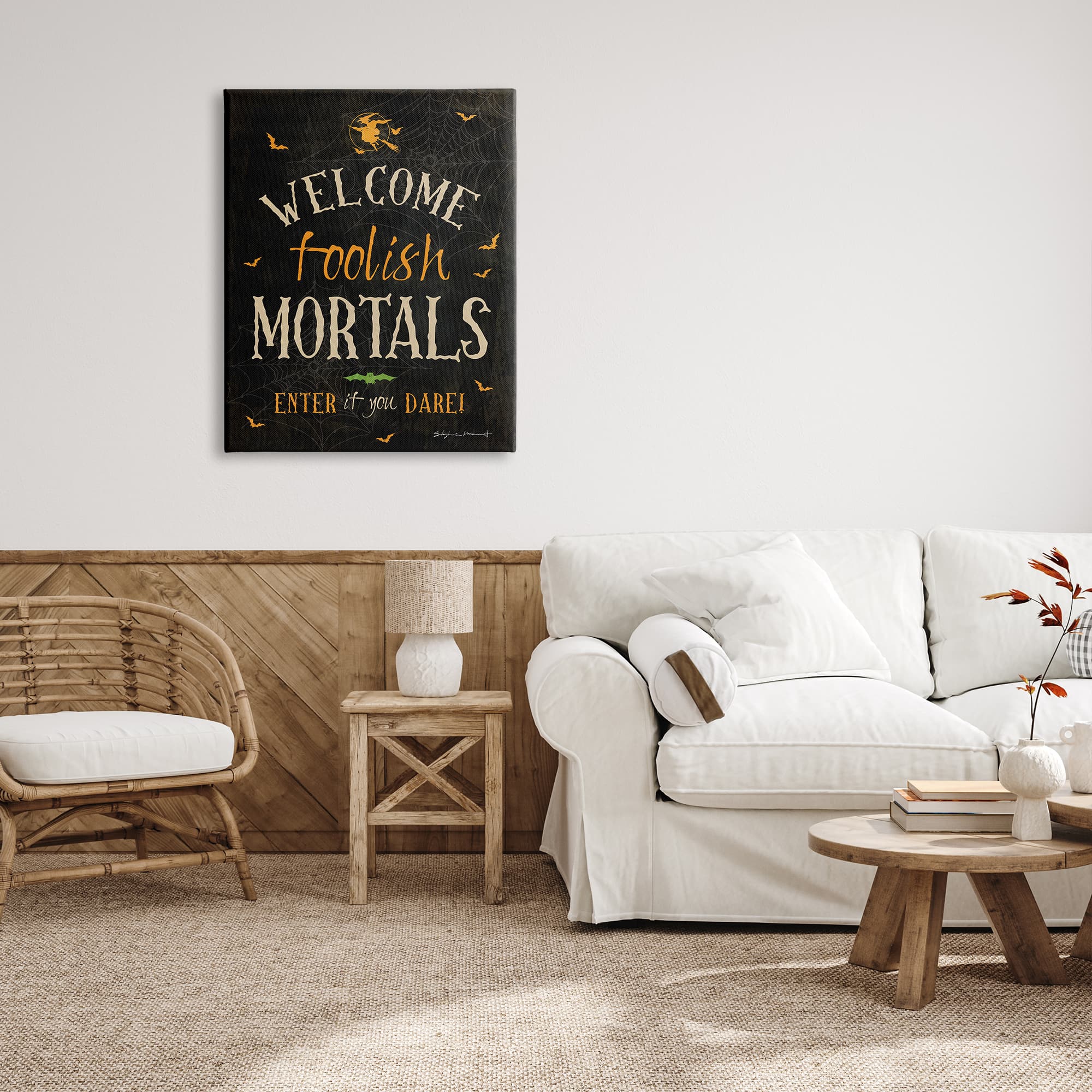 Stupell Industries Welcome Foolish Mortals Phrase Canvas Wall Art