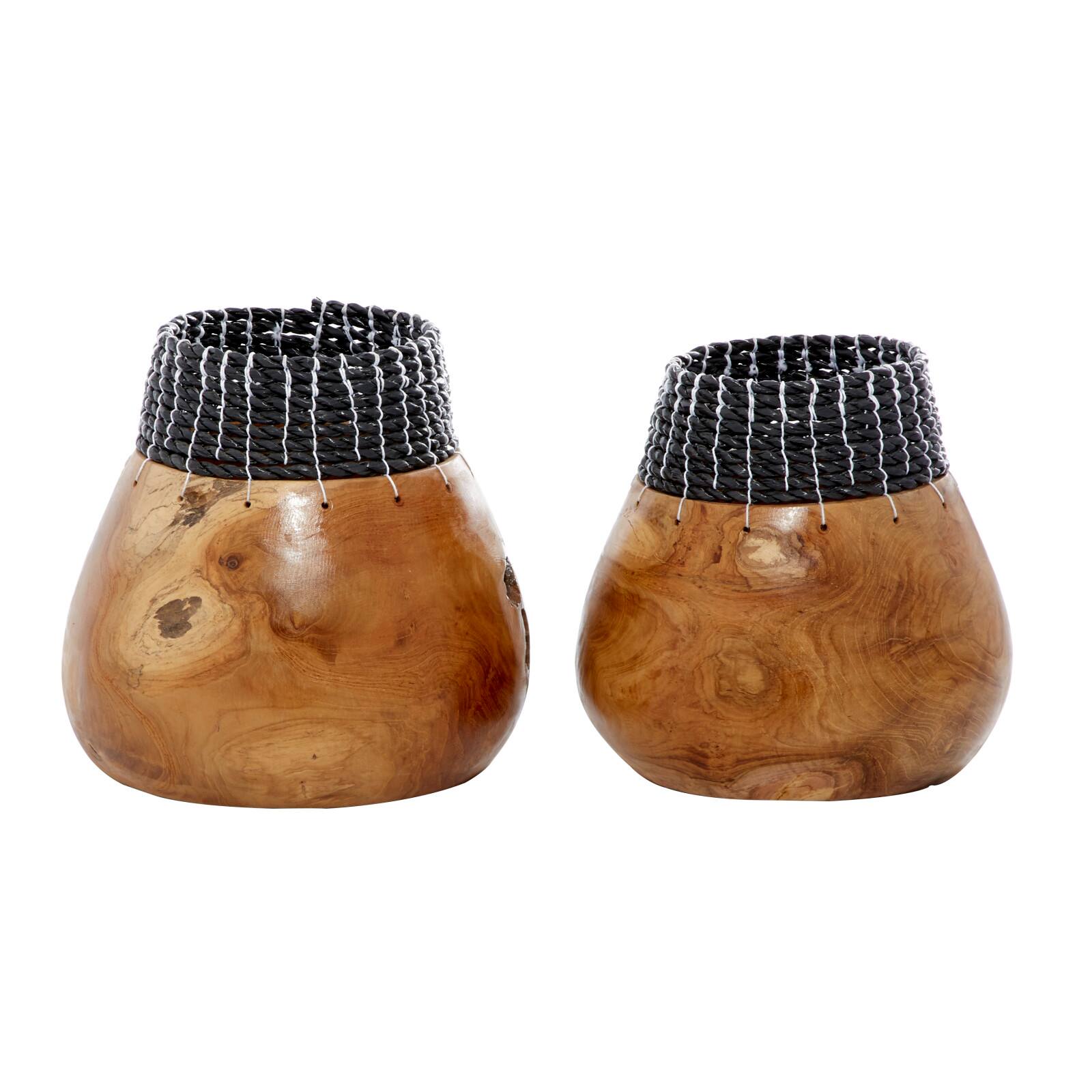 Set of 2" Black Teak Wood Natural Decorative Bowls 10", 9"