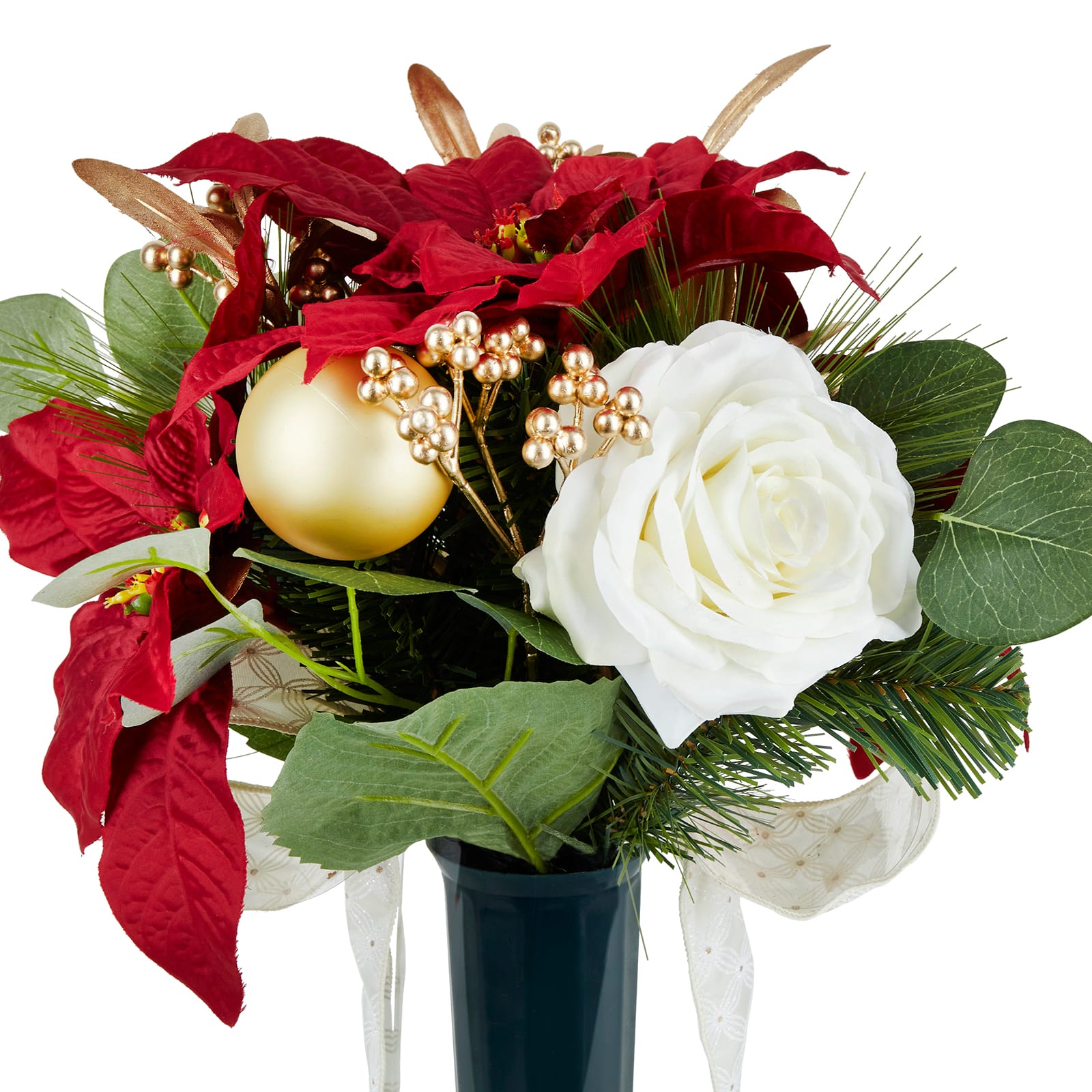 17&#x22; Red Poinsettia &#x26; White Rose Cone with Gold Accents by Ashland&#xAE;