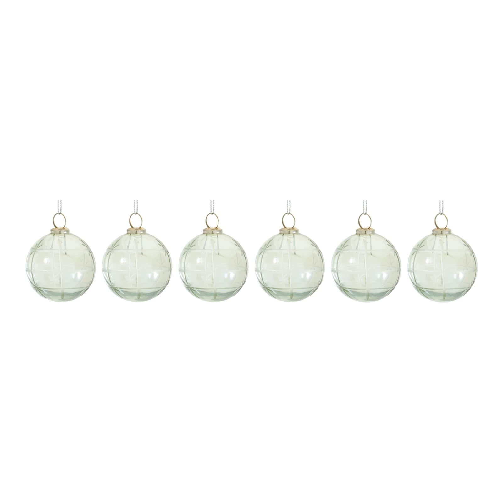 6ct. 3&#x22; Green Etched Glass Ball Ornaments