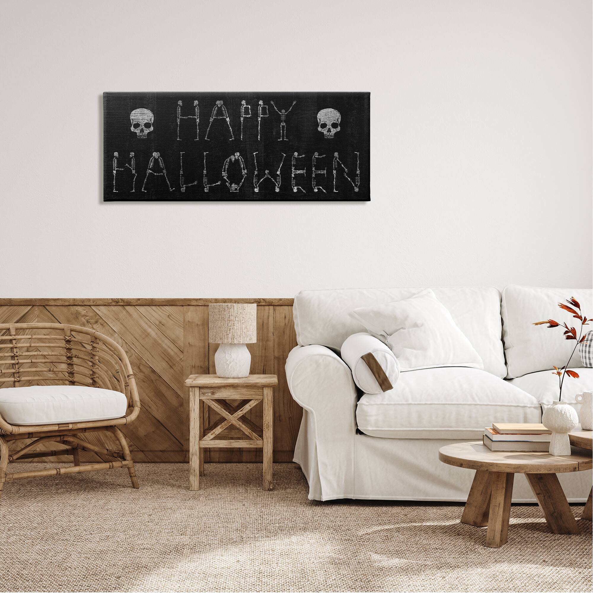 Stupell Industries Happy Halloween Skeleton Letters Canvas Wall Art