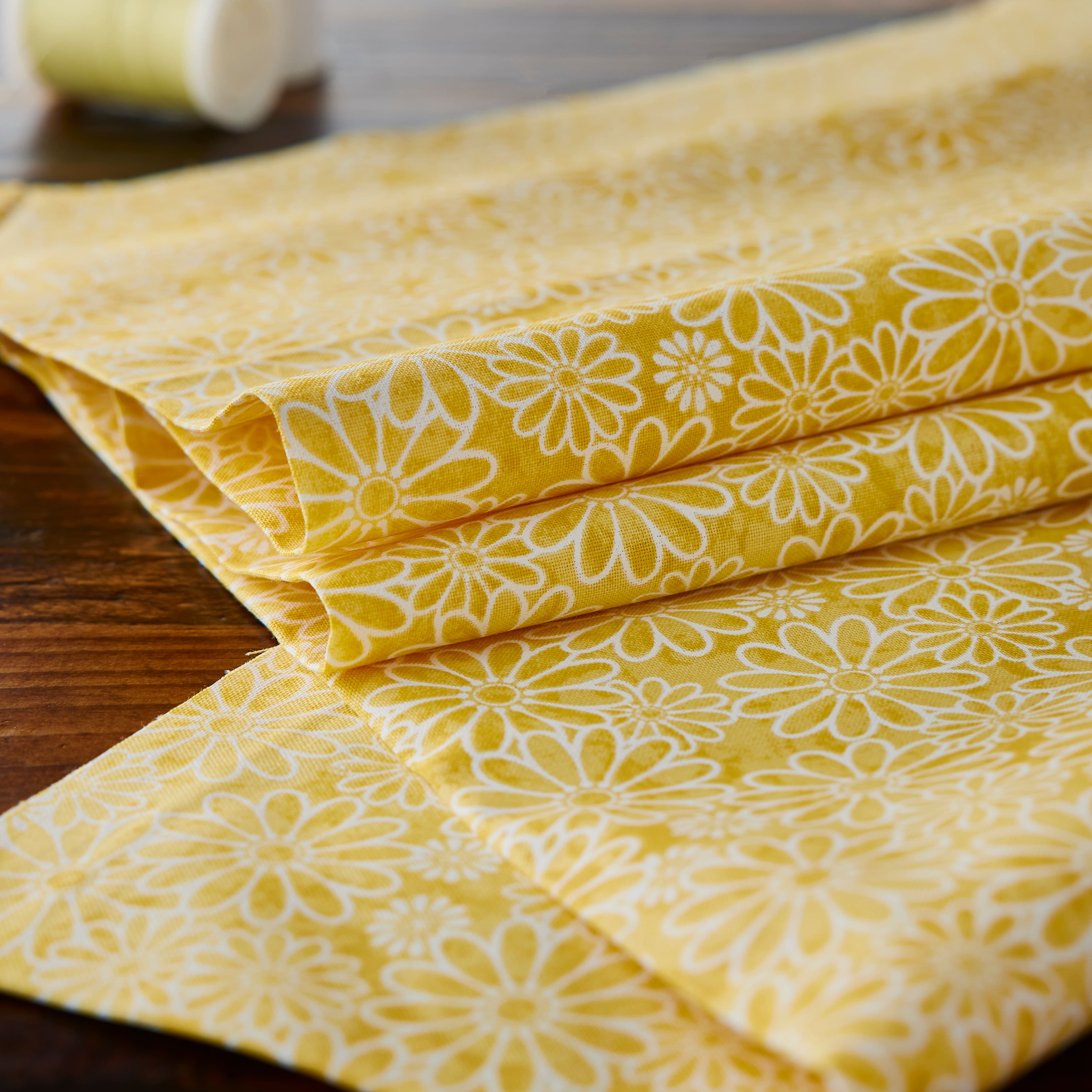 Fabric Traditions Yellow Tonal Daisies Cotton Fabric