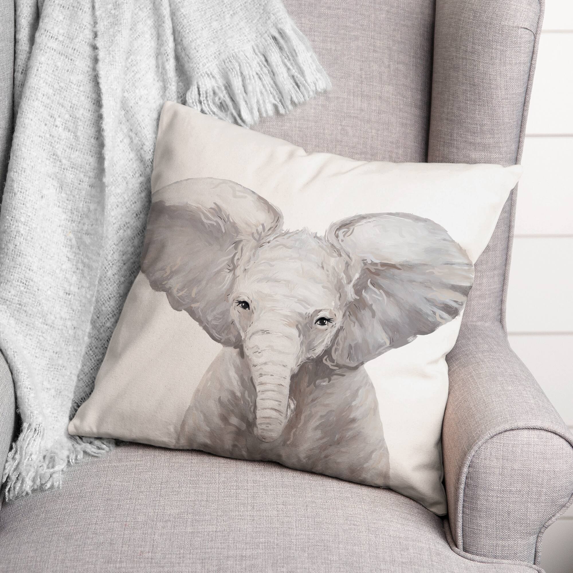 Baby Elephant 18&#x22; x 18&#x22; Throw Pillow