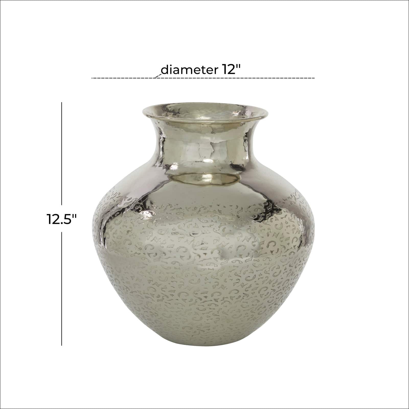 13&#x22; Silver Aluminum Contemporary Round Vase